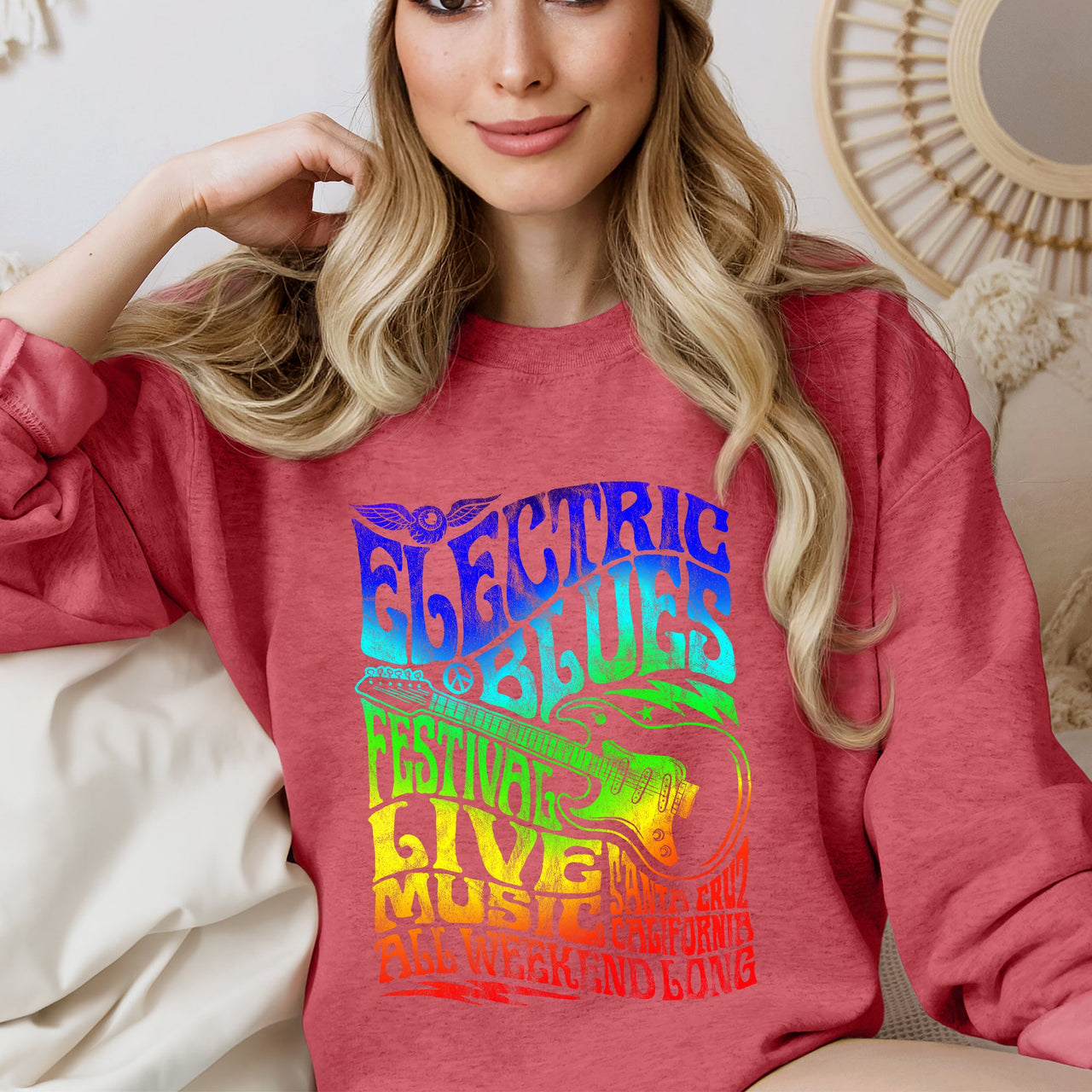 Electric Blues Festival Concert Poster Vintage Style Print Inspired By Iconic Nightclub Posters Sweatshirt