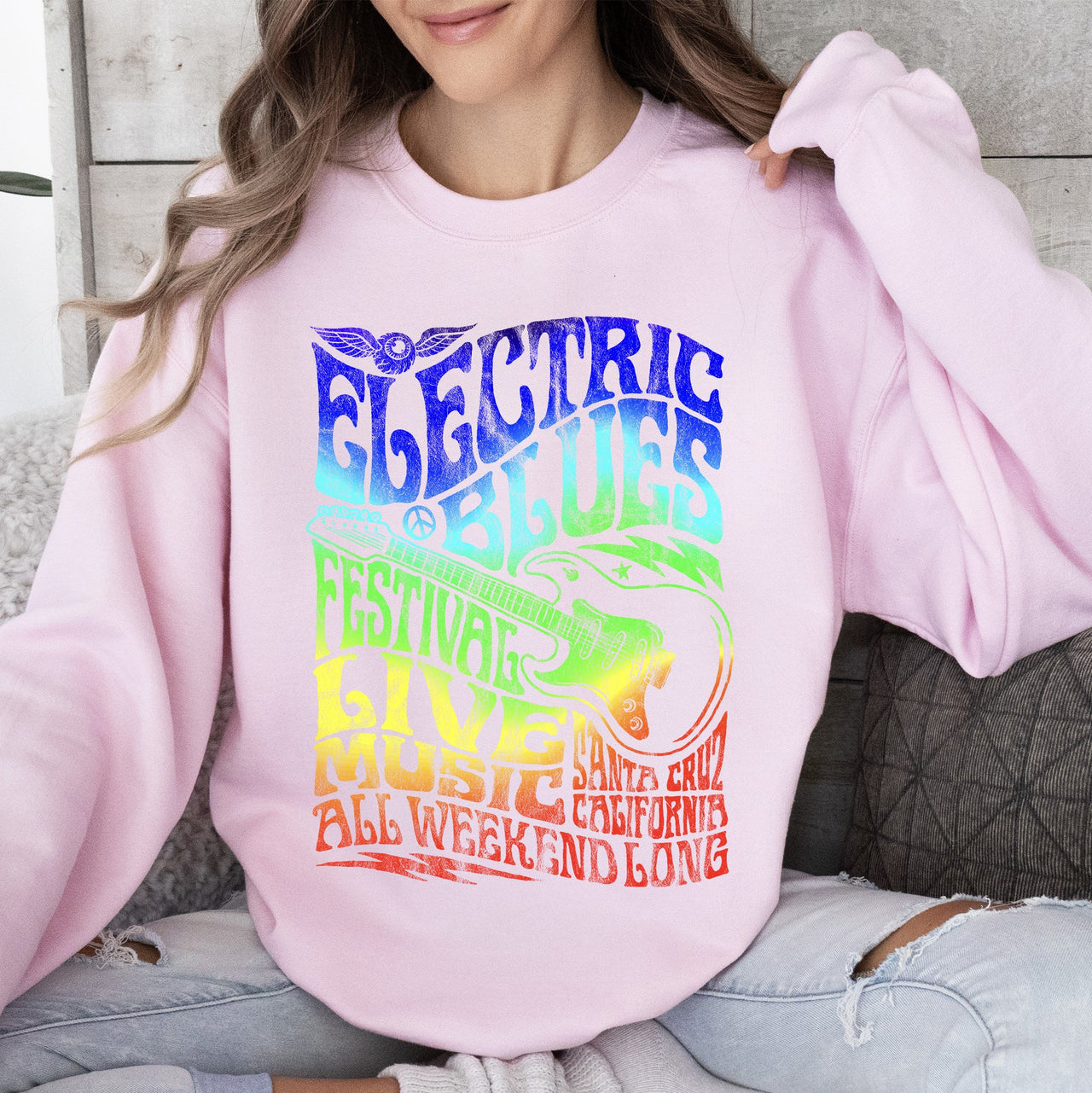 Electric Blues Festival Concert Poster Vintage Style Print Inspired By Iconic Nightclub Posters Sweatshirt