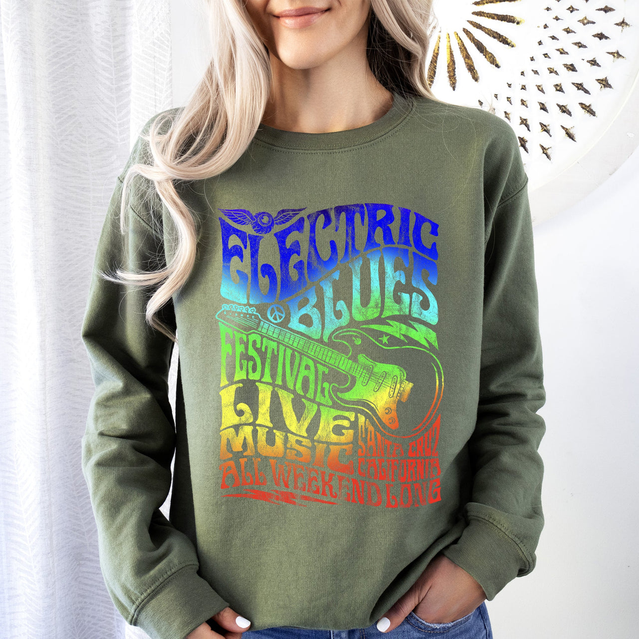 Electric Blues Festival Concert Poster Vintage Style Print Inspired By Iconic Nightclub Posters Sweatshirt