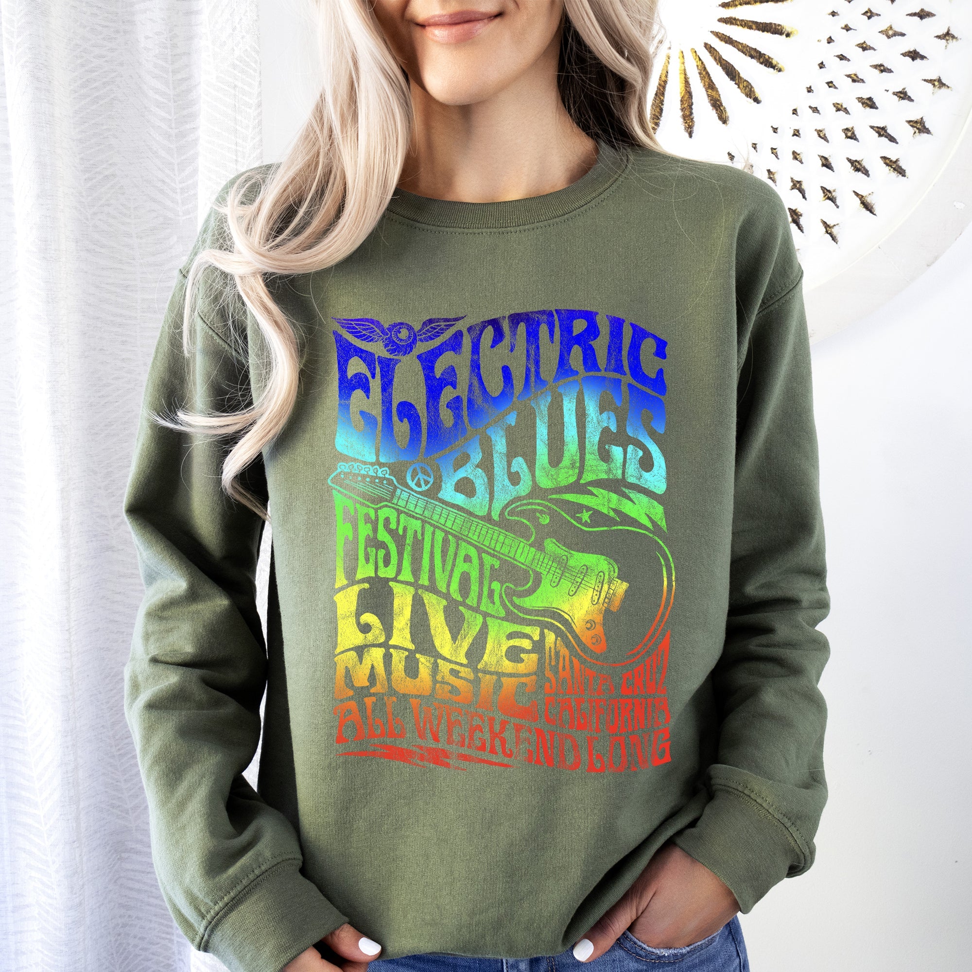 Electric Blues Festival Concert Poster Vintage Style Print Inspired By Iconic Nightclub Posters Sweatshirt