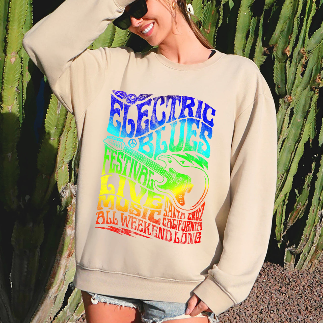 Electric Blues Festival Concert Poster Vintage Style Print Inspired By Iconic Nightclub Posters Sweatshirt