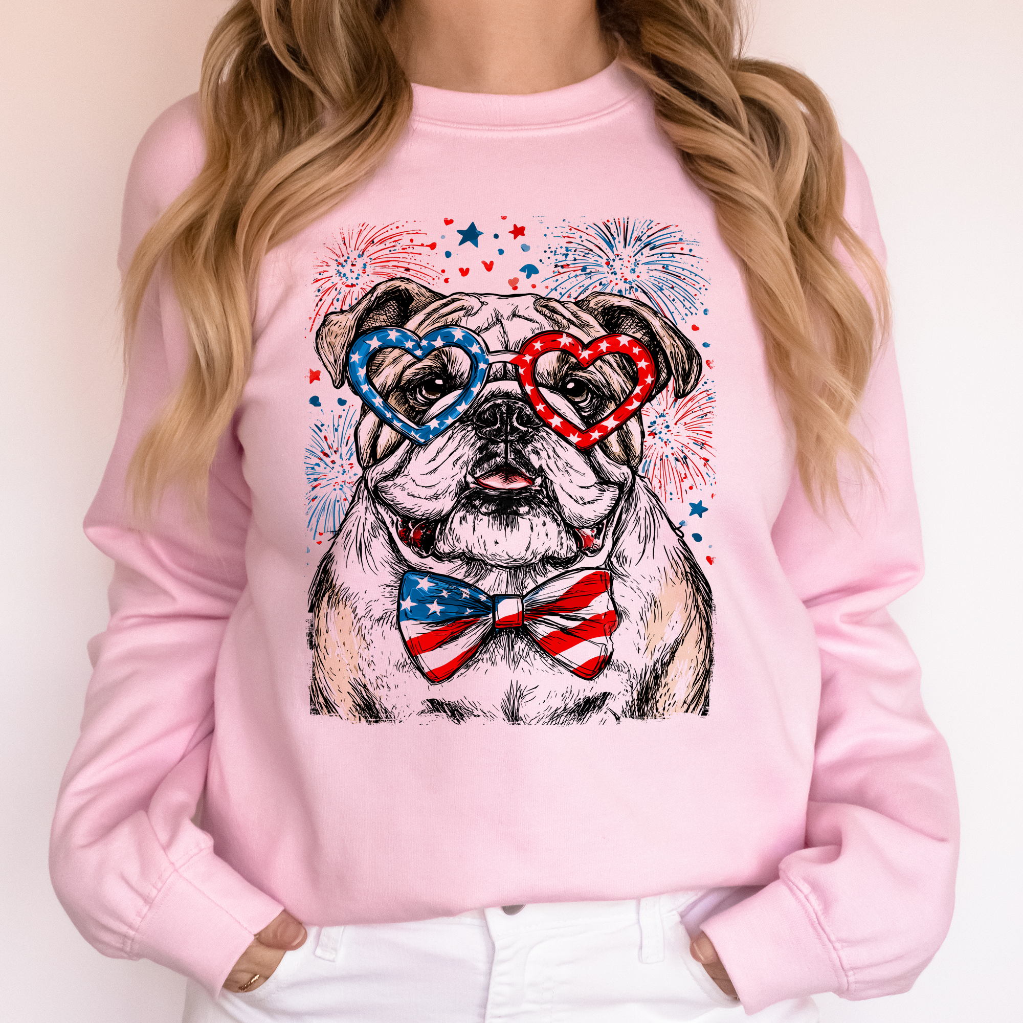 English Bulldog Patriotic USA America Pet Lover 4th of July American Flag Emblem Sweatshirt