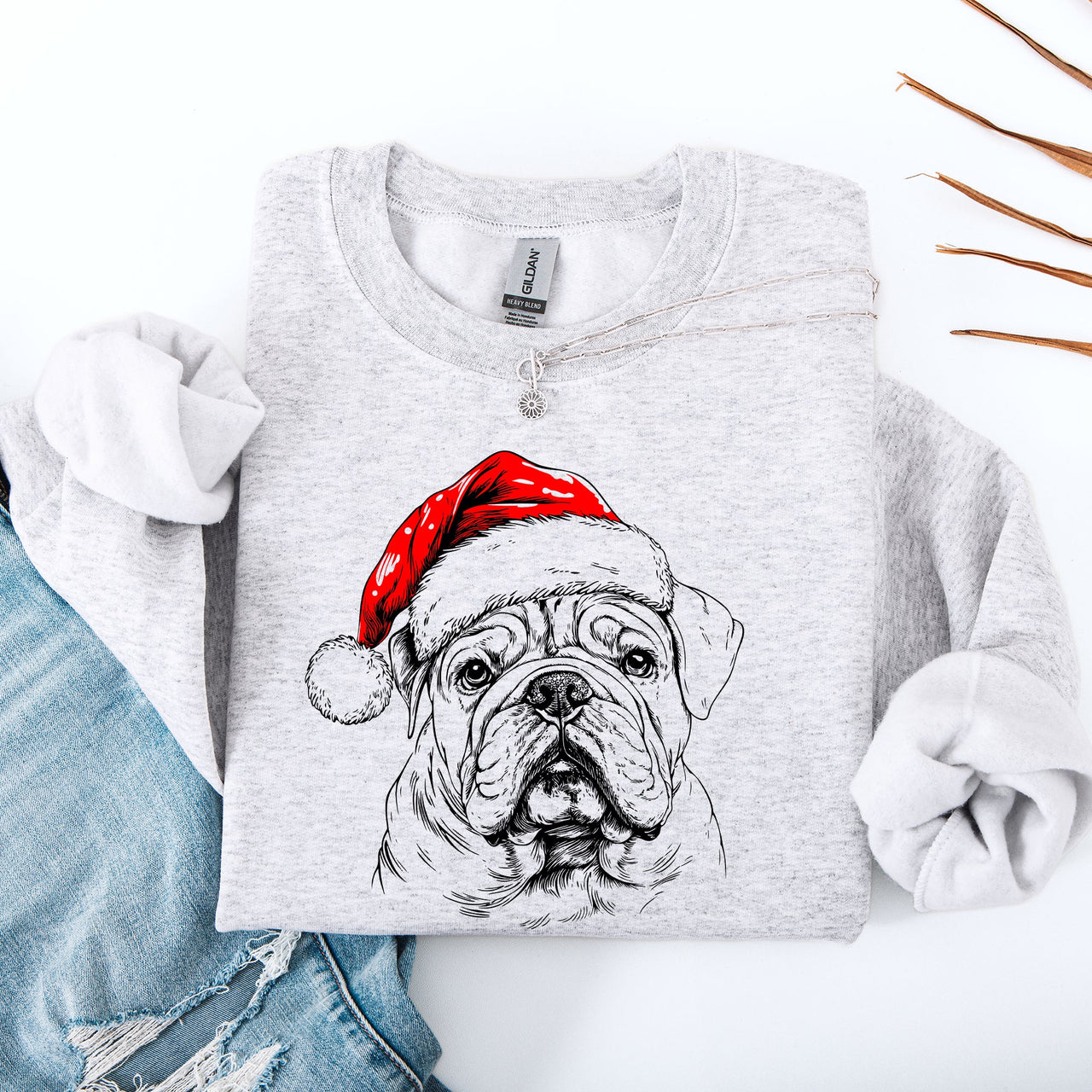 English Bulldog Santa Claus Christmas Dog Lover Pet Portrait Holiday Cheer Sweatshirt