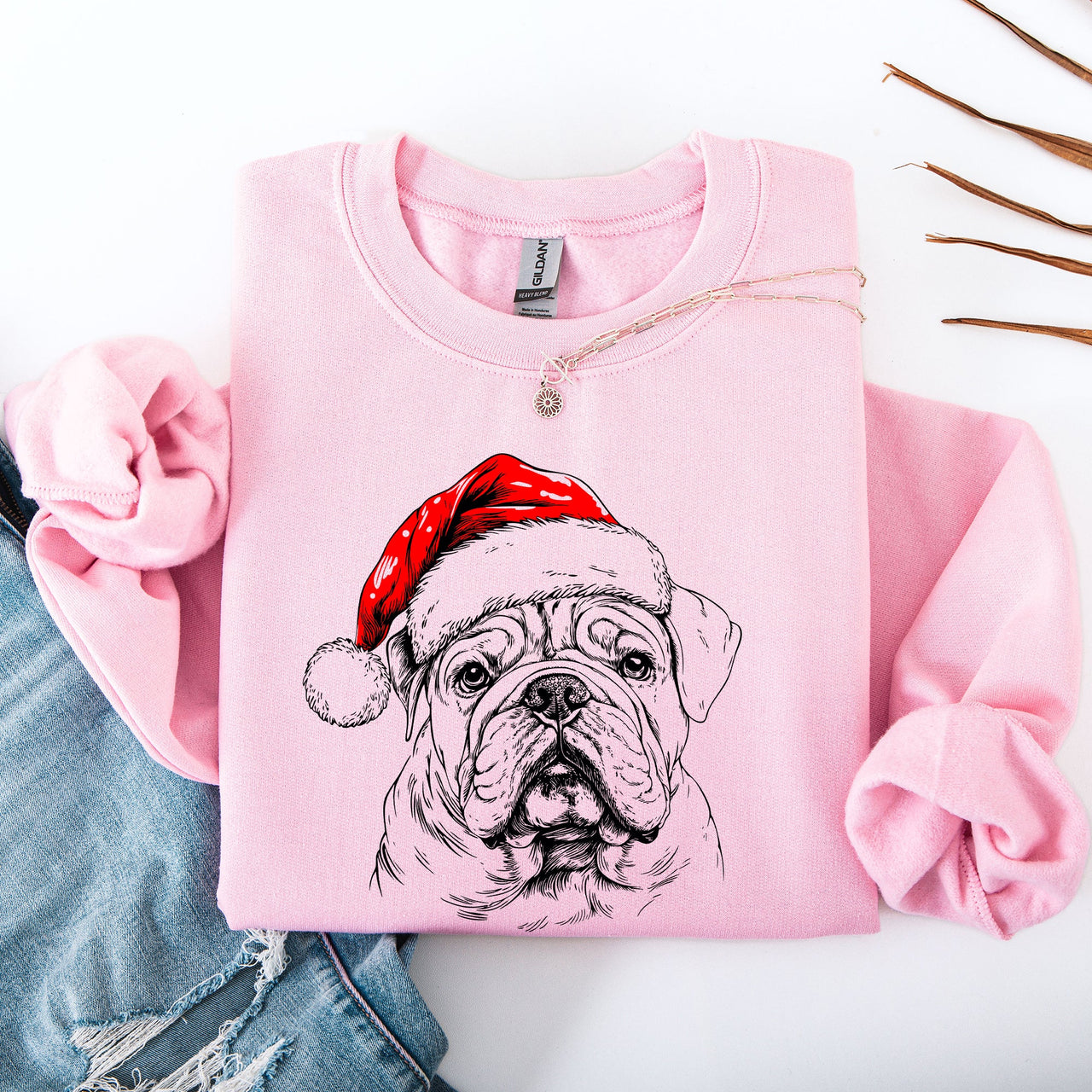 English Bulldog Santa Claus Christmas Dog Lover Pet Portrait Holiday Cheer Sweatshirt