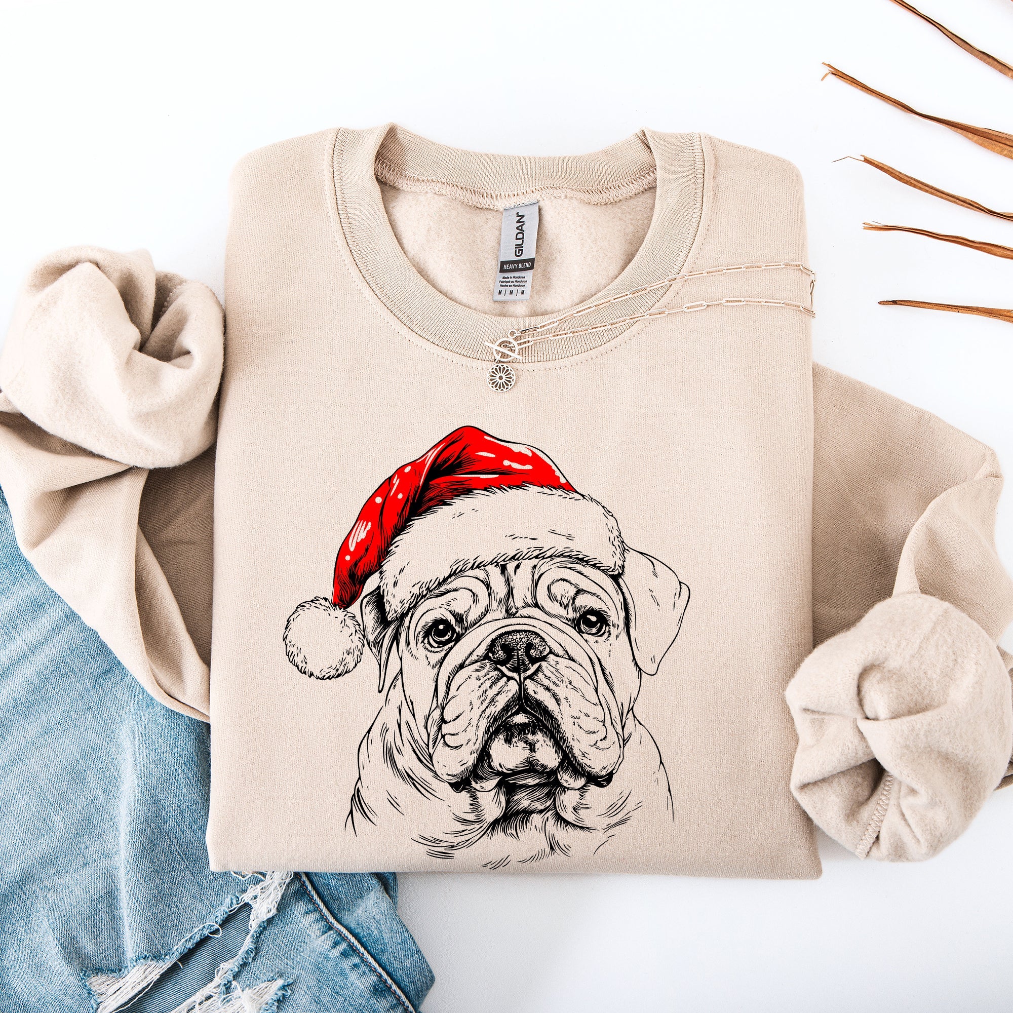 English Bulldog Santa Claus Christmas Dog Lover Pet Portrait Holiday Cheer Sweatshirt