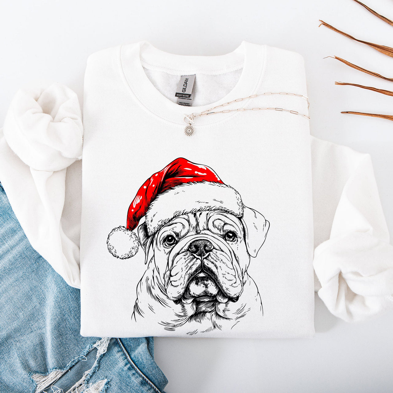 English Bulldog Santa Claus Christmas Dog Lover Pet Portrait Holiday Cheer Sweatshirt