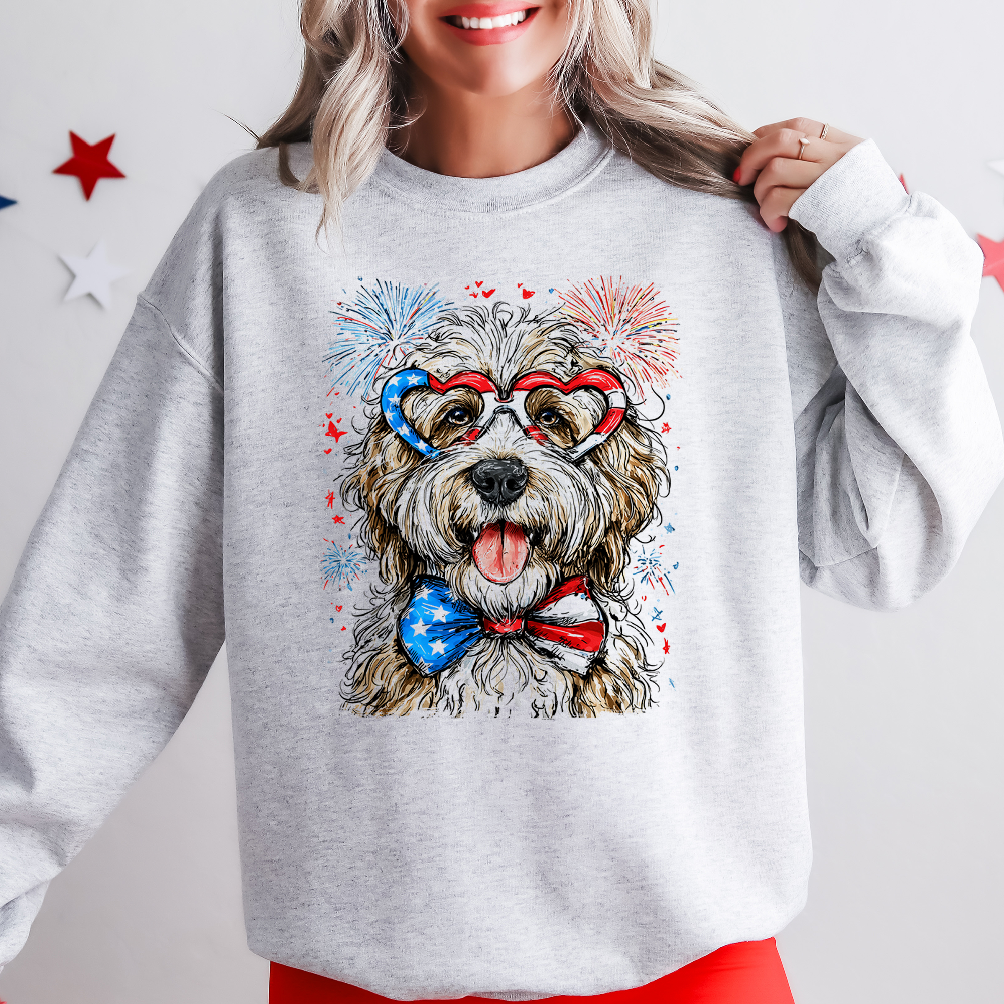 English Sheepdog Patriotic 4th of July Dog Proud American Flag Art Vintage Sweatshirt