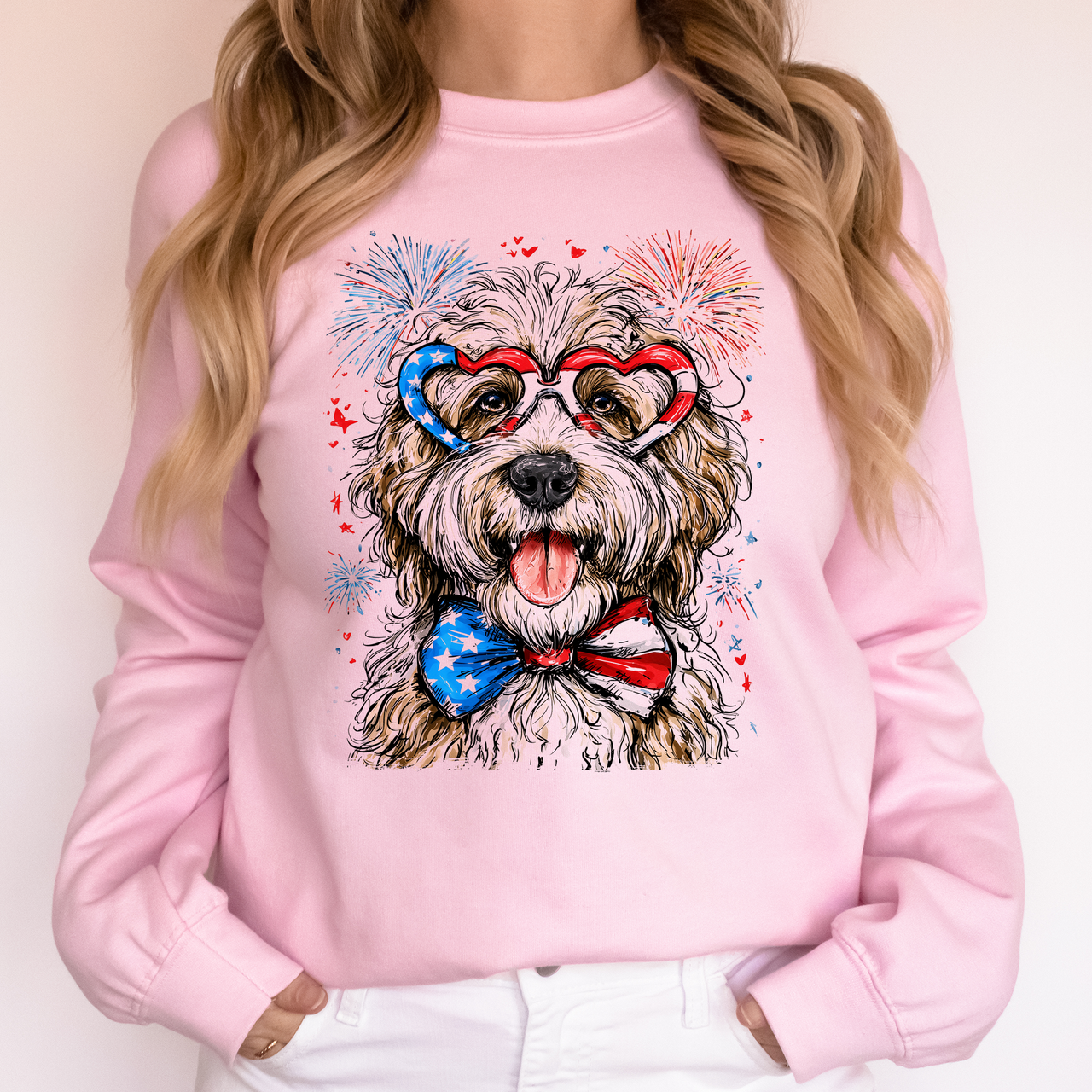 English Sheepdog Patriotic 4th of July Dog Proud American Flag Art Vintage Sweatshirt