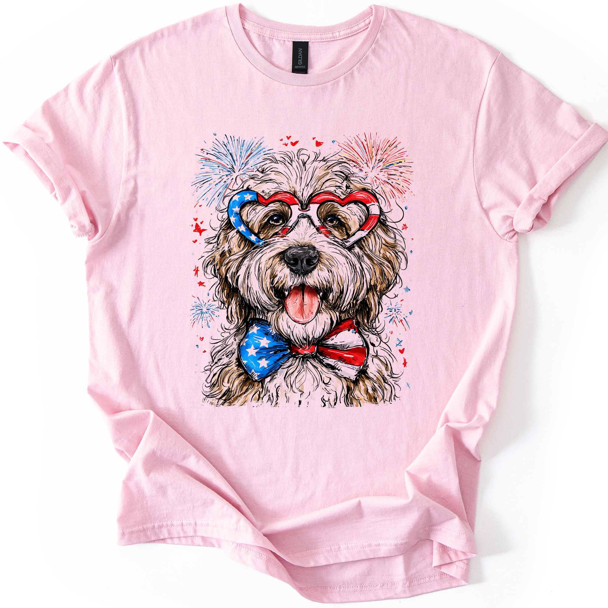 English Sheepdog Patriotic Dog Graphic Tee Celebrate America Fourth of July American Pride