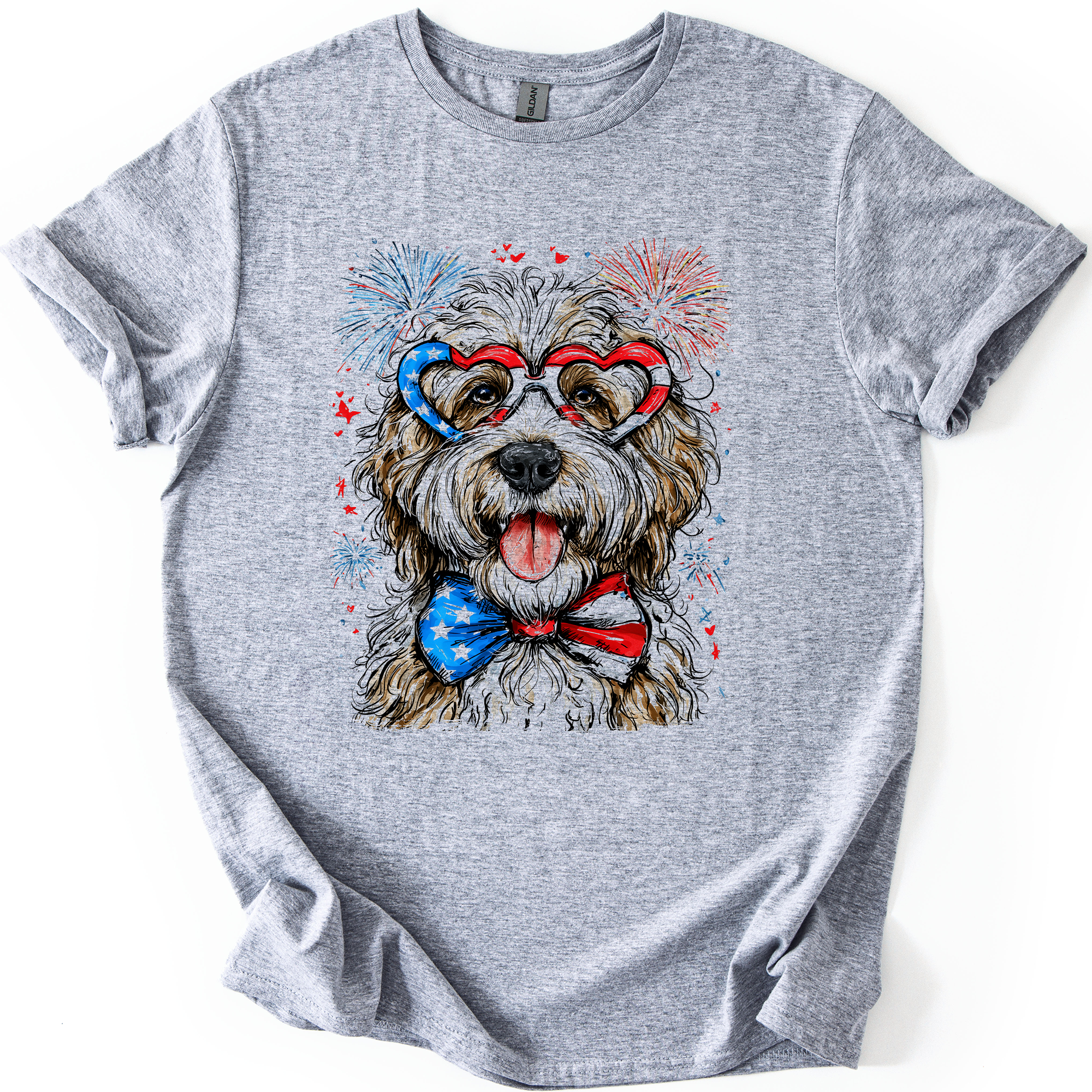 English Sheepdog Patriotic Dog Graphic Tee Celebrate America Fourth of July American Pride
