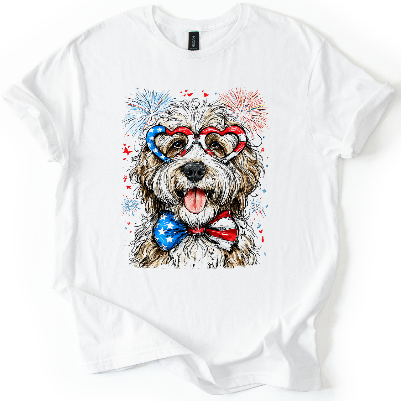 English Sheepdog Patriotic Dog Graphic Tee Celebrate America Fourth of July American Pride