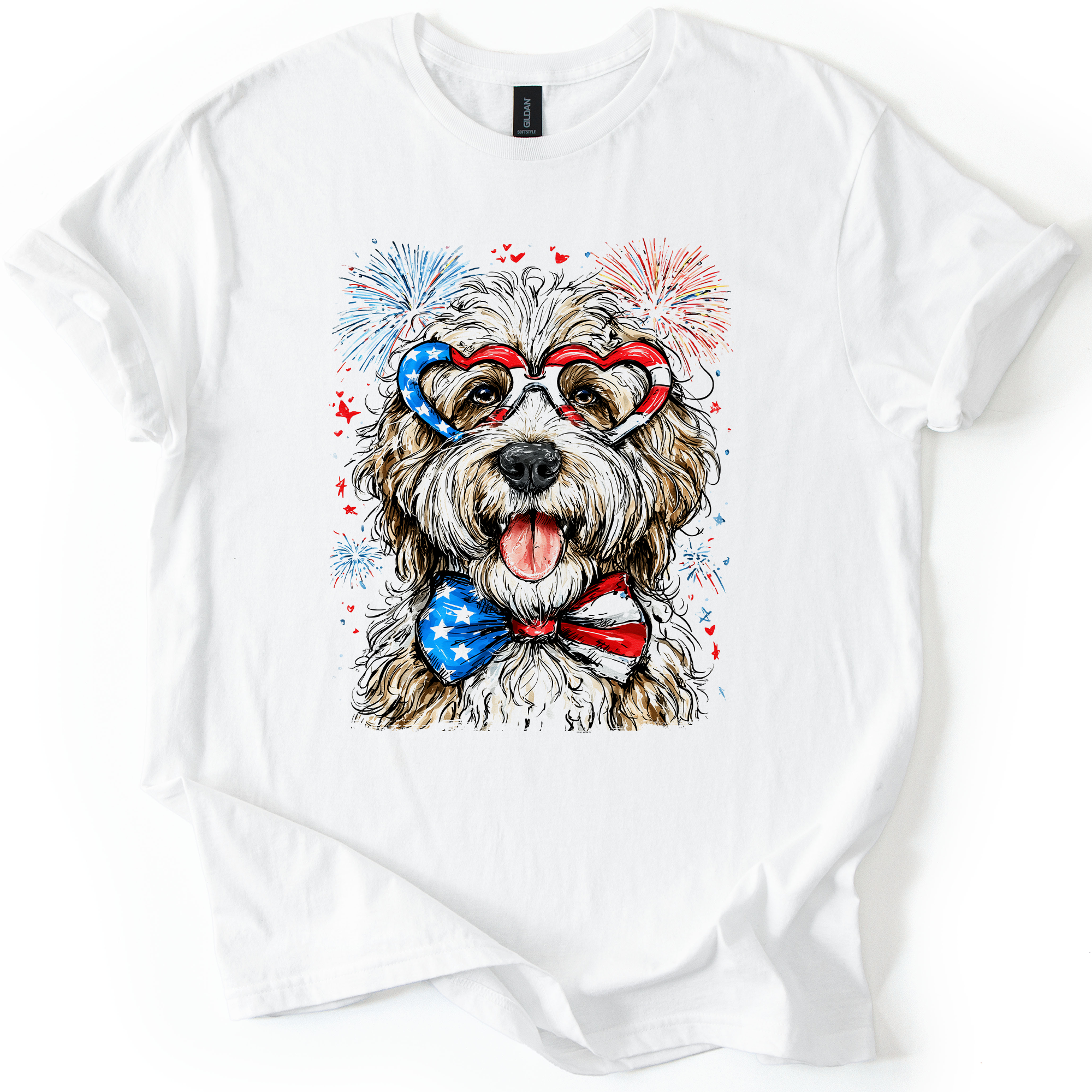 English Sheepdog Patriotic Dog Graphic Tee Celebrate America Fourth of July American Pride
