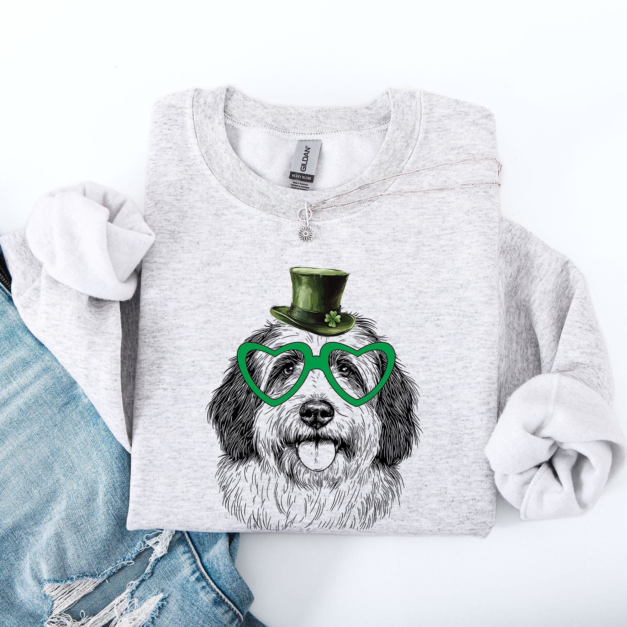 English Sheepdog St Patrick's Day Irish Pride Graphic Dog Lovers Cozy Warm Sweatshirt