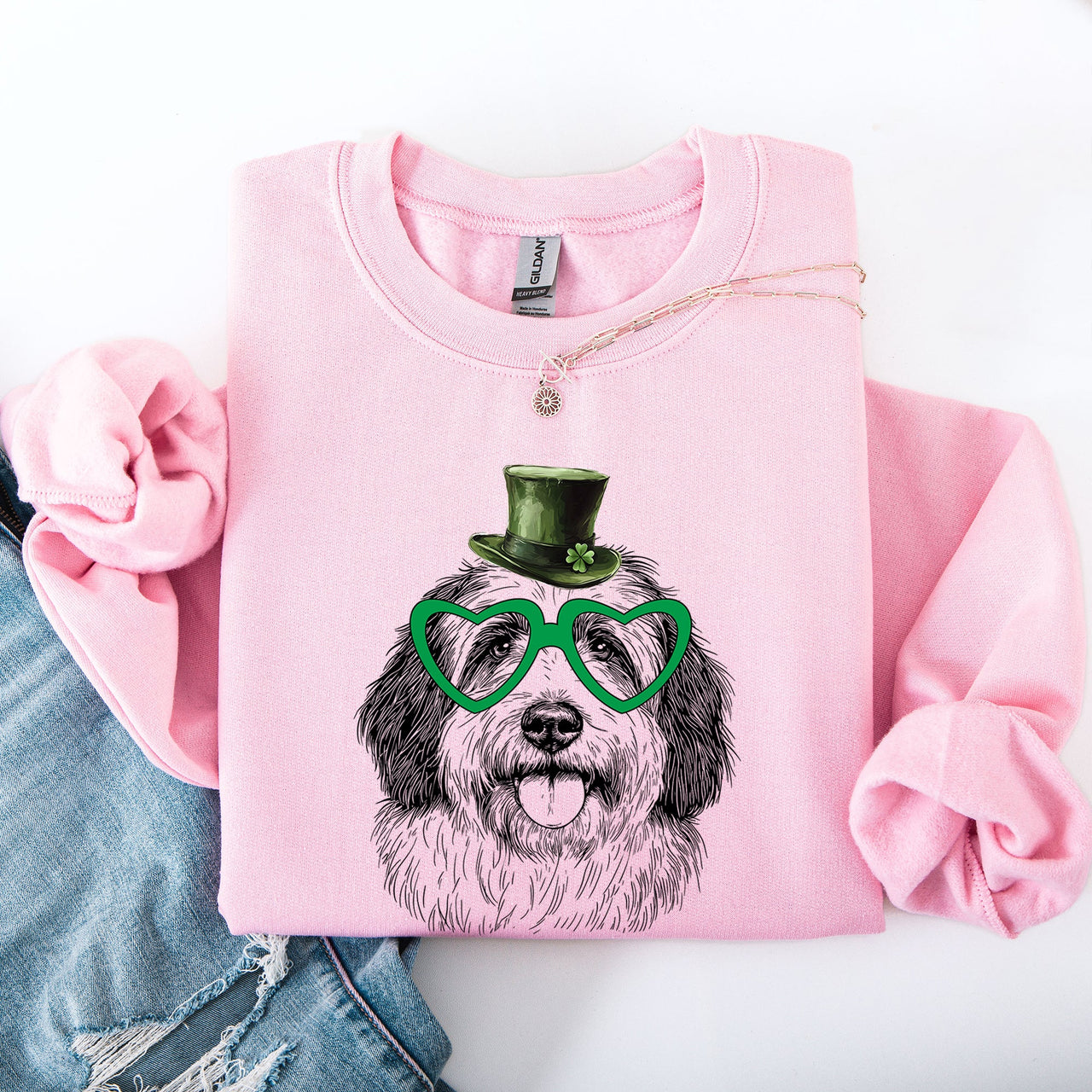 English Sheepdog St Patrick's Day Irish Pride Graphic Dog Lovers Cozy Warm Sweatshirt