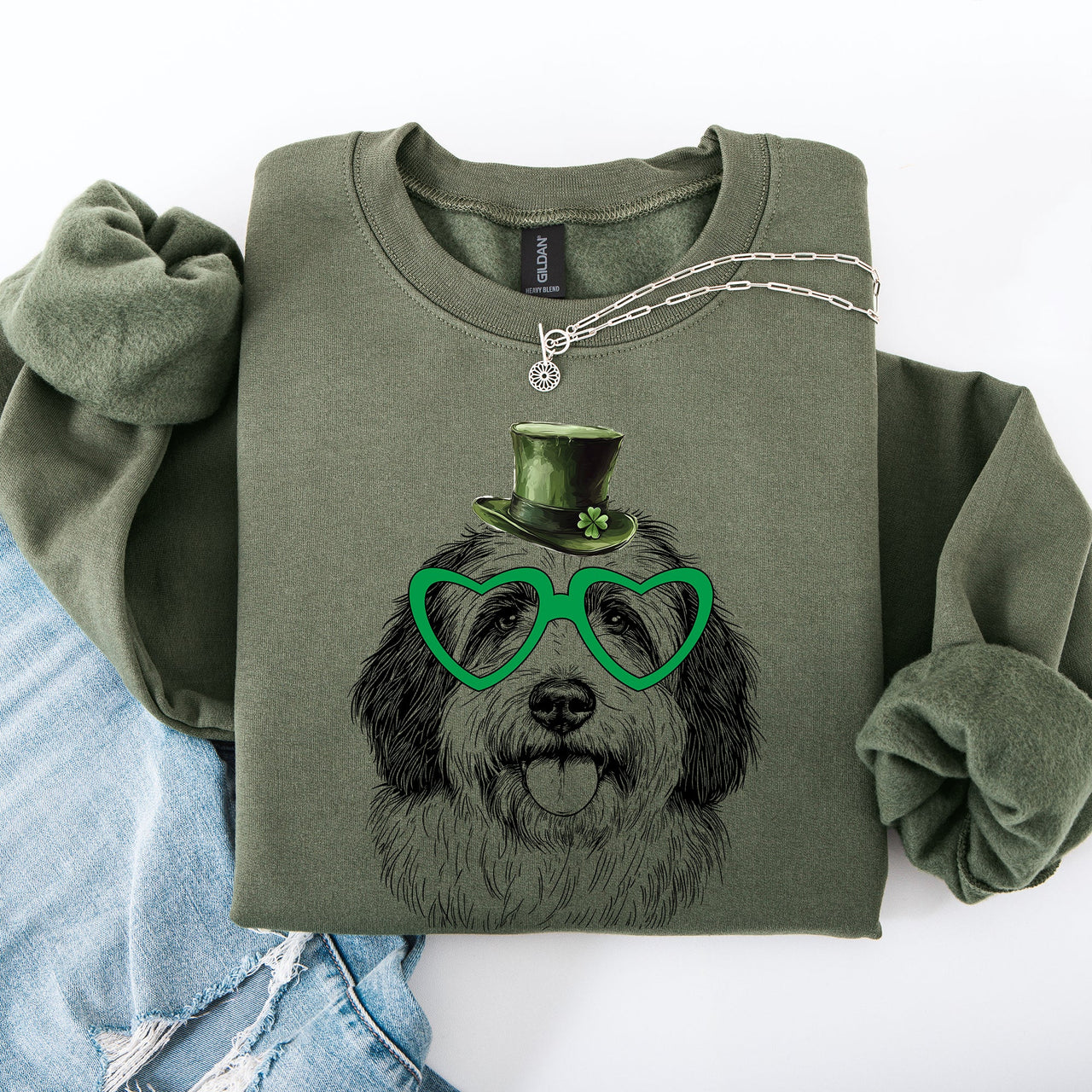 English Sheepdog St Patrick's Day Irish Pride Graphic Dog Lovers Cozy Warm Sweatshirt