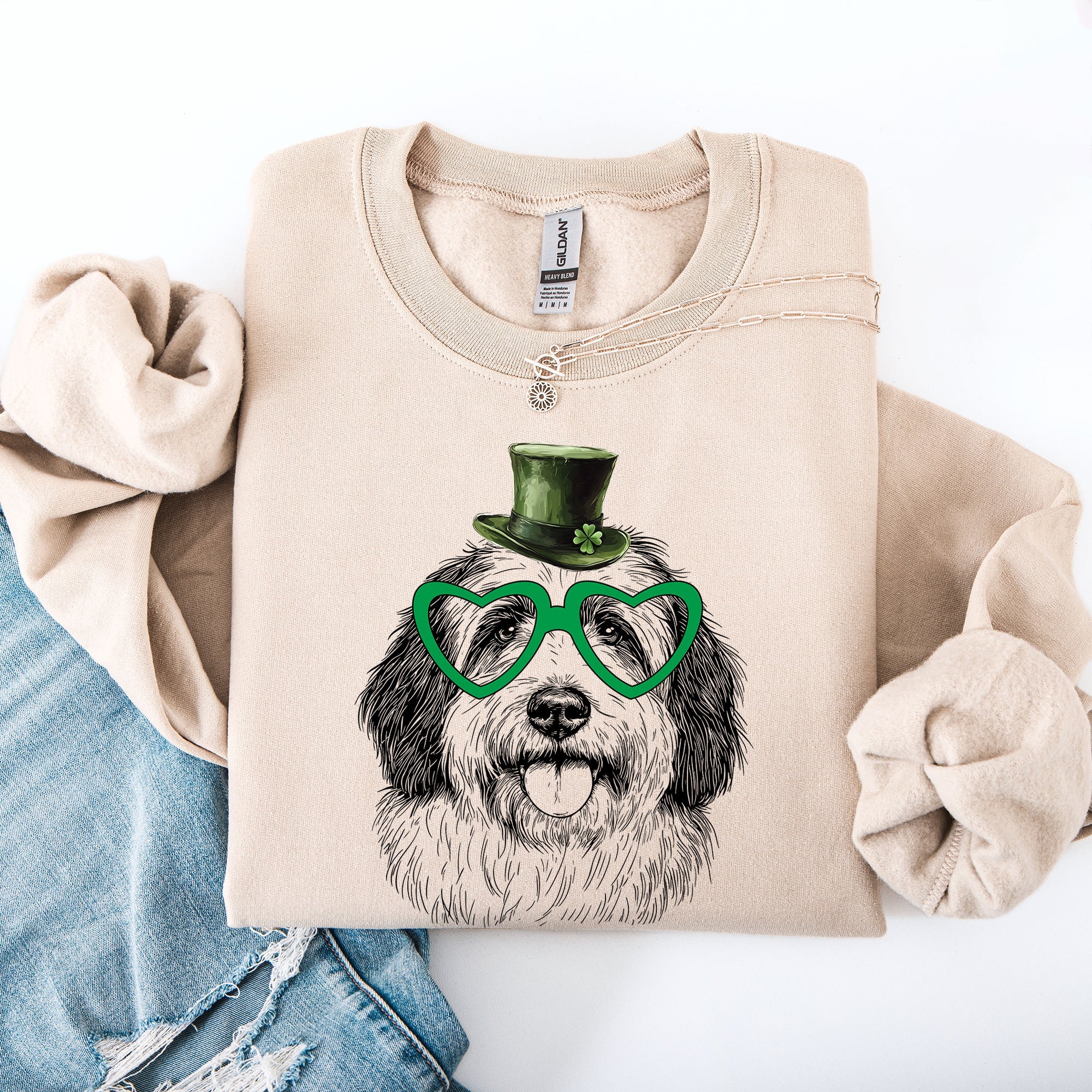 English Sheepdog St Patrick's Day Irish Pride Graphic Dog Lovers Cozy Warm Sweatshirt