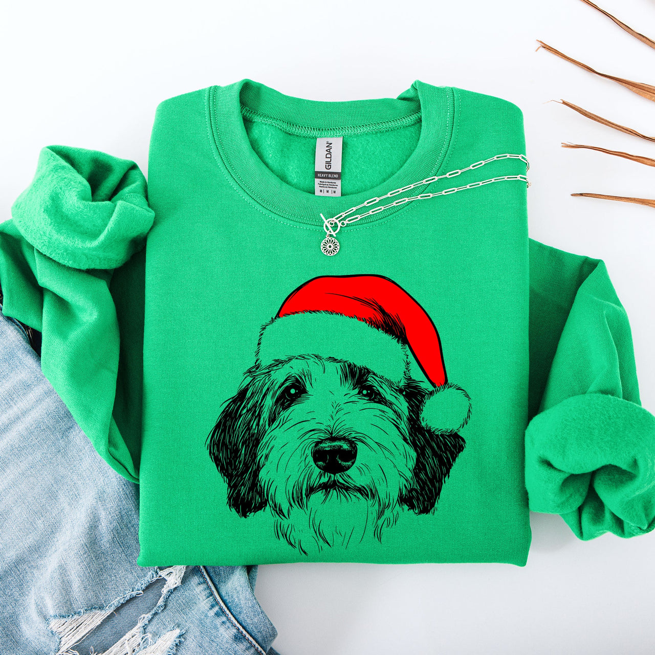 English Sheepdog Santa Christmas Dog Lover Festive Portrait Holiday Spirit Sweatshirt