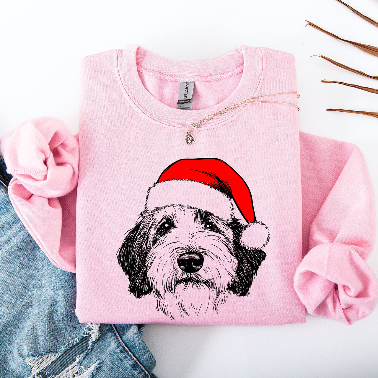 English Sheepdog Santa Christmas Dog Lover Festive Portrait Holiday Spirit Sweatshirt