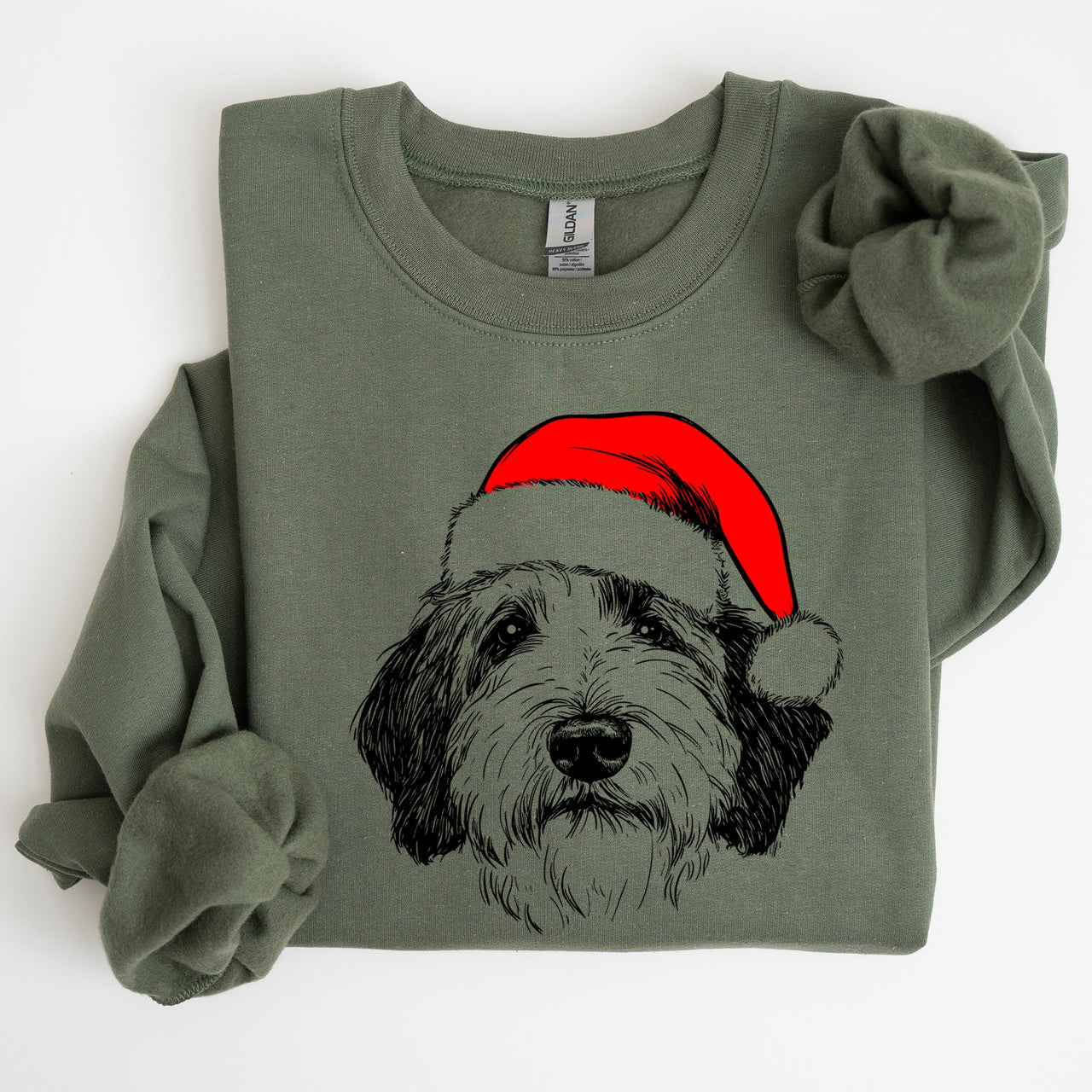 English Sheepdog Santa Christmas Dog Lover Festive Portrait Holiday Spirit Sweatshirt