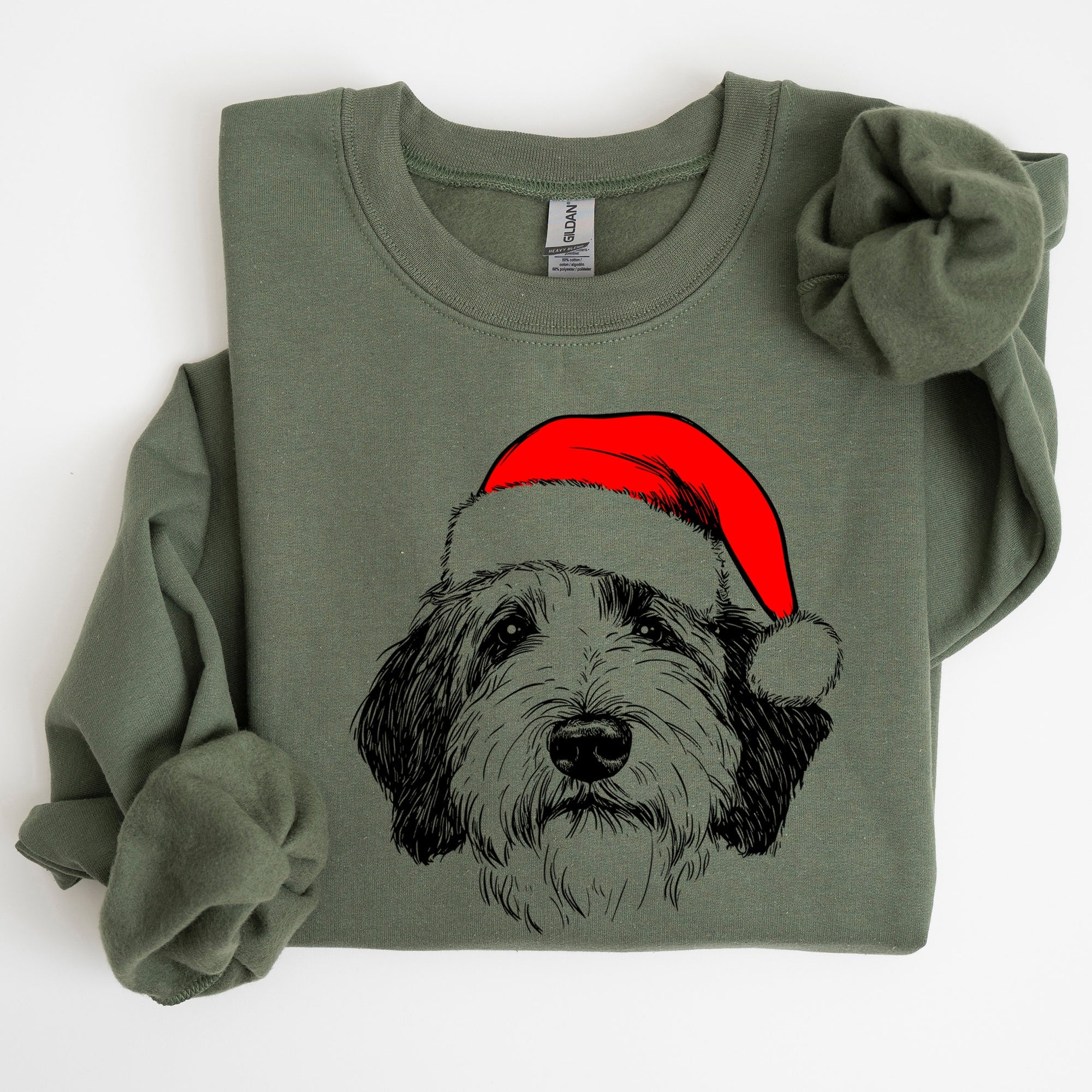 English Sheepdog Santa Christmas Dog Lover Festive Portrait Holiday Spirit Sweatshirt