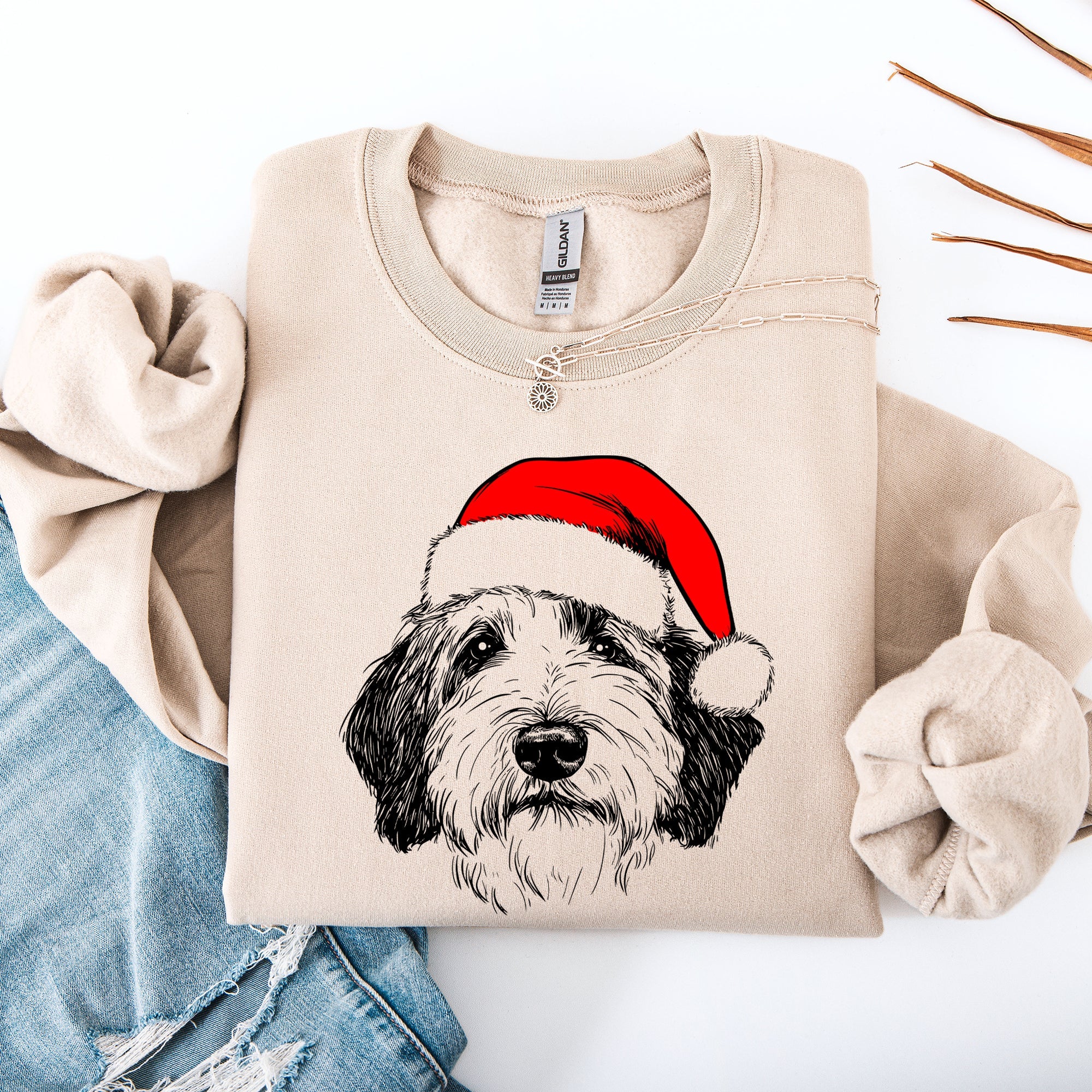 English Sheepdog Santa Christmas Dog Lover Festive Portrait Holiday Spirit Sweatshirt