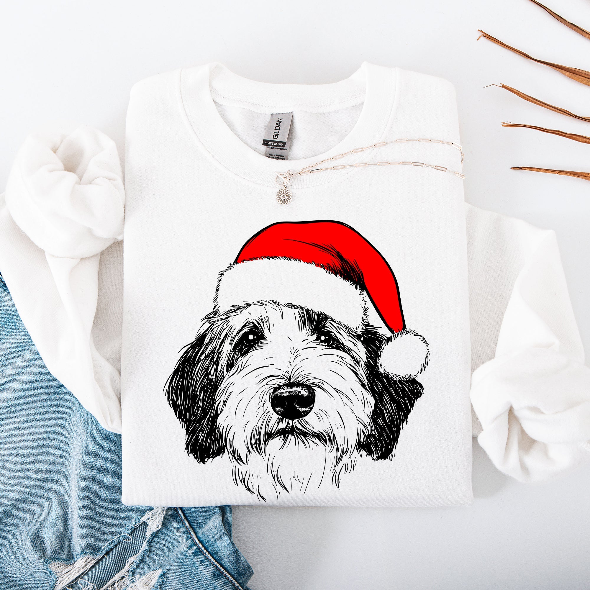 English Sheepdog Santa Christmas Dog Lover Festive Portrait Holiday Spirit Sweatshirt