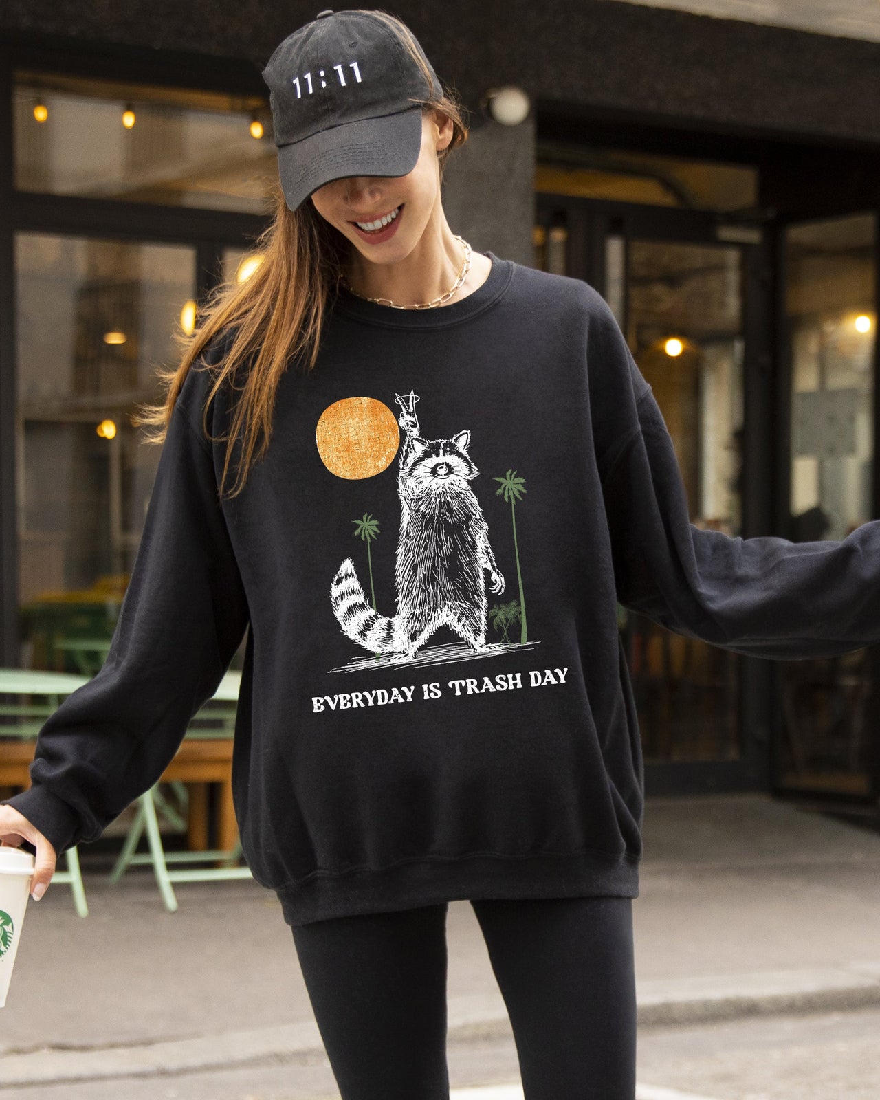 Everyday Is Trash Day Raccoon Meme Aesthetic For Quirky Casual Wear Graphic Sweatshirt