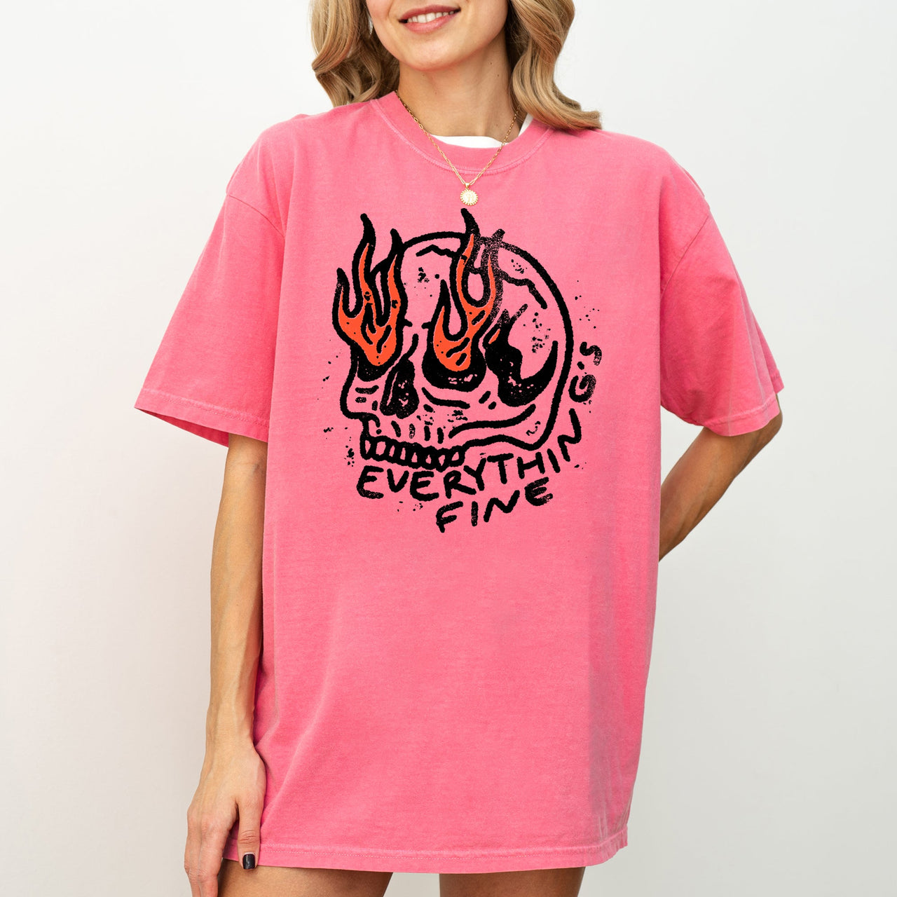 Everything's Fine Skeleton Fire Halloween Meme Graphic Illustration Edition Comfort Colors Tee