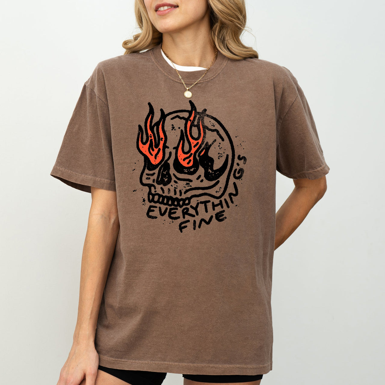 Everything's Fine Skeleton Fire Halloween Meme Graphic Illustration Edition Comfort Colors Tee