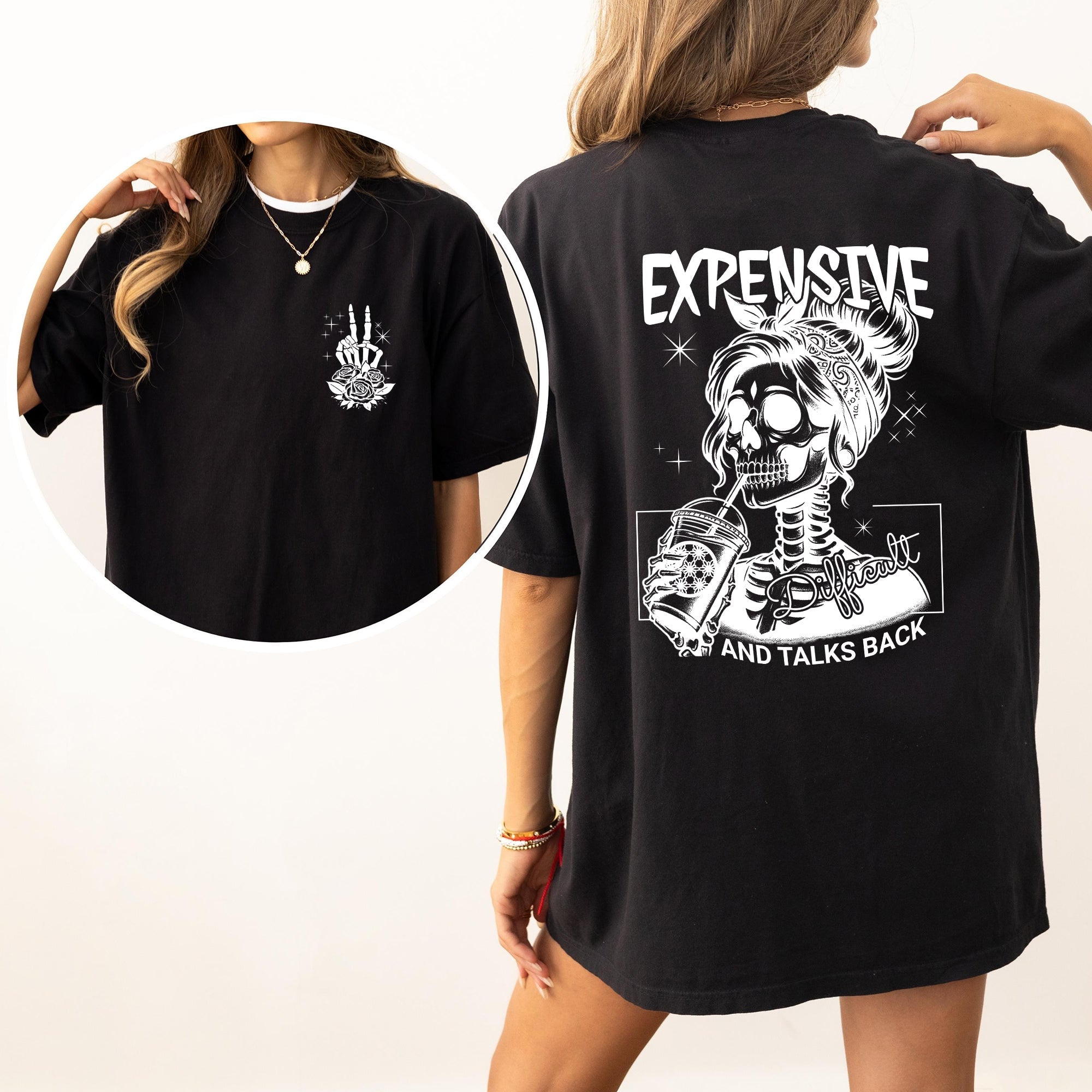 Expensive Difficult Talks Back Wild Woman Mom Mother Skeleton Retro Comfort Colors Tee