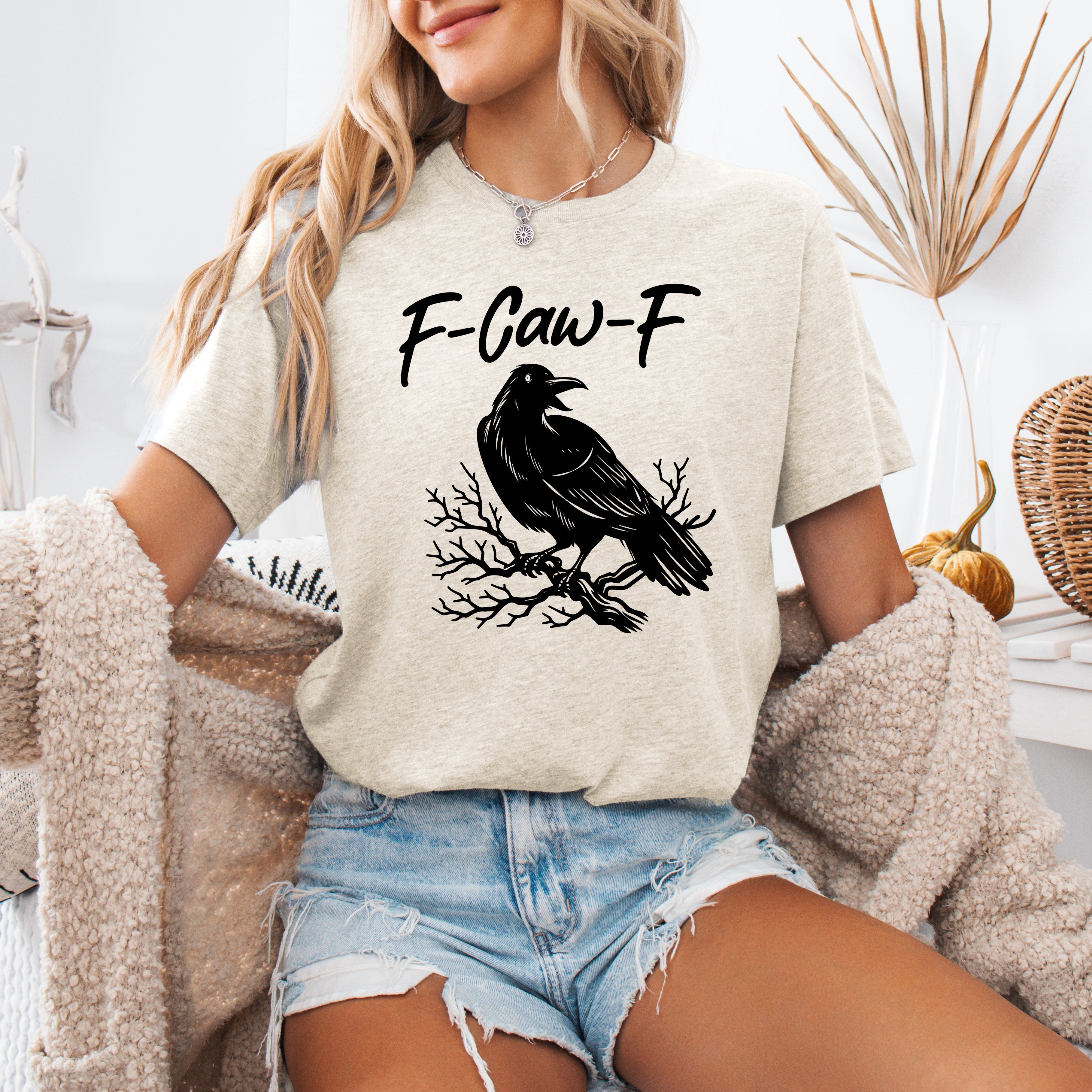 F-Caw-F Raven Crow Halloween Goth Witch Spooky Dark Humor Moonlit Nightfall Raven's Call Occult Gothic Vibes Graphic Tee