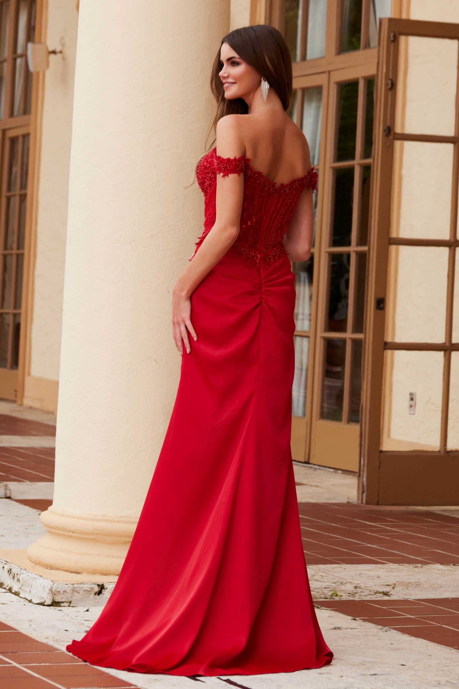 Nox Anabel F1572 Satin Sweetheart Sequin Applique Boned Waistline