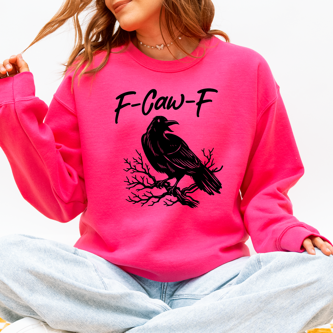 F Caw F Raven Crow Gothic Witch Spooky Halloween Graveyard Night Moonlight Sweatshirt