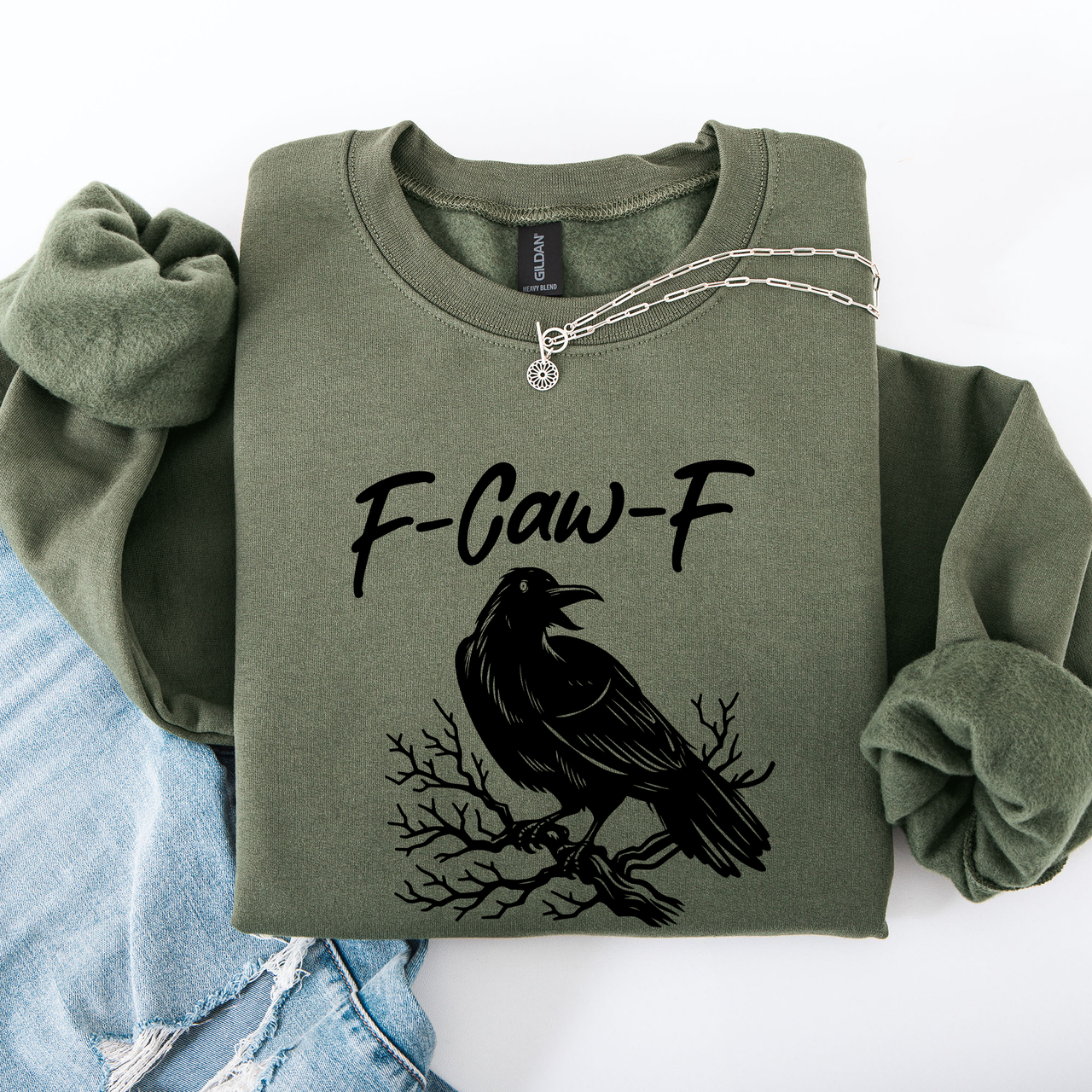 F Caw F Raven Crow Gothic Witch Spooky Halloween Graveyard Night Moonlight Sweatshirt