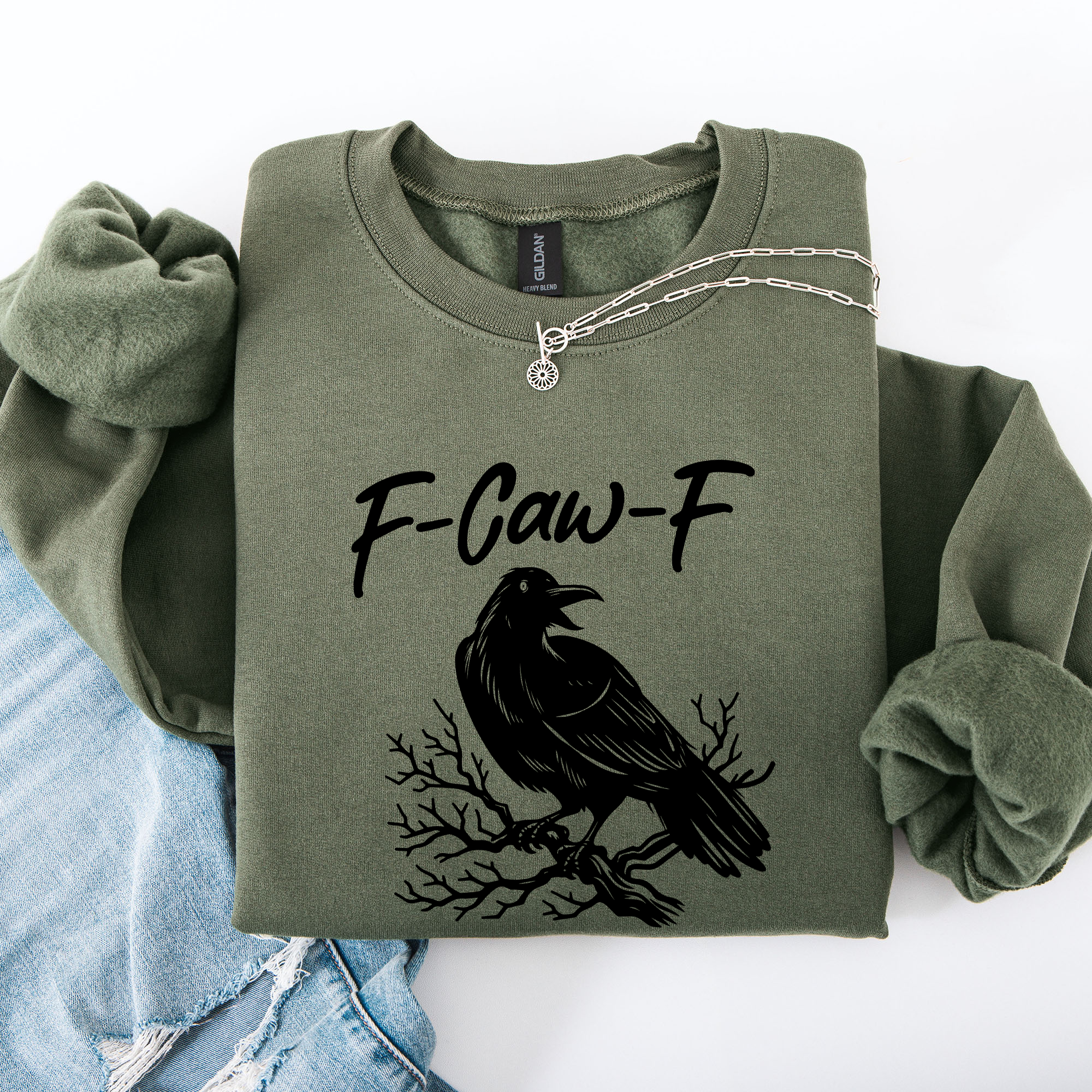 F Caw F Raven Crow Gothic Witch Spooky Halloween Graveyard Night Moonlight Sweatshirt
