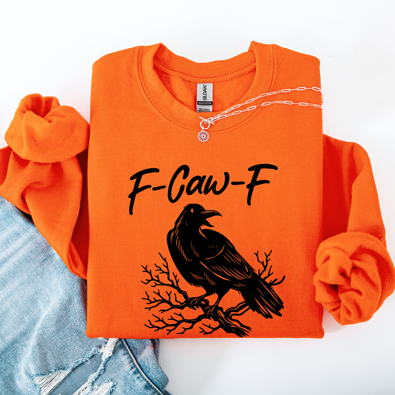 F Caw F Raven Crow Gothic Witch Spooky Halloween Graveyard Night Moonlight Sweatshirt