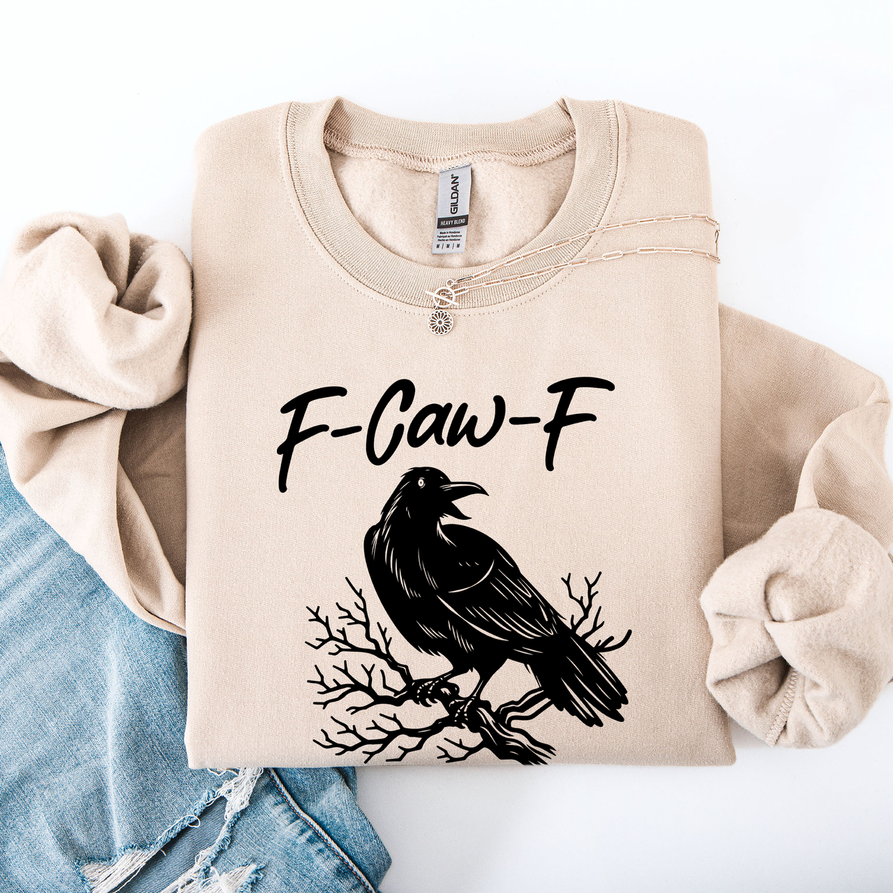 F Caw F Raven Crow Gothic Witch Spooky Halloween Graveyard Night Moonlight Sweatshirt
