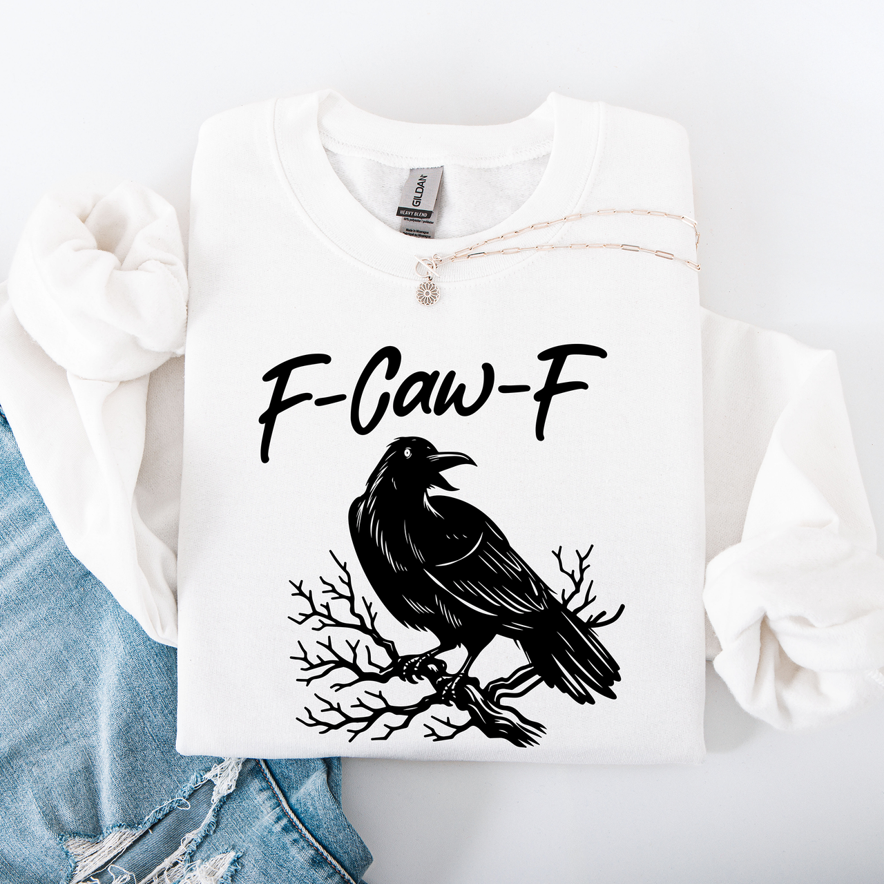 F Caw F Raven Crow Gothic Witch Spooky Halloween Graveyard Night Moonlight Sweatshirt