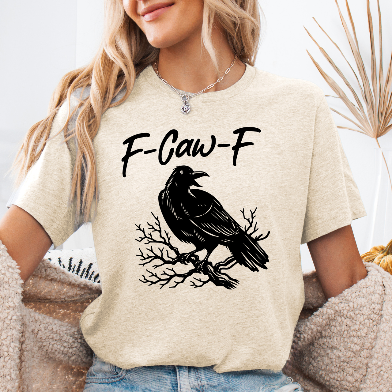 F Caw F Raven Crow Halloween Gothic Witch Spooky Dark Humor Occult Nightshade Graphic Tee