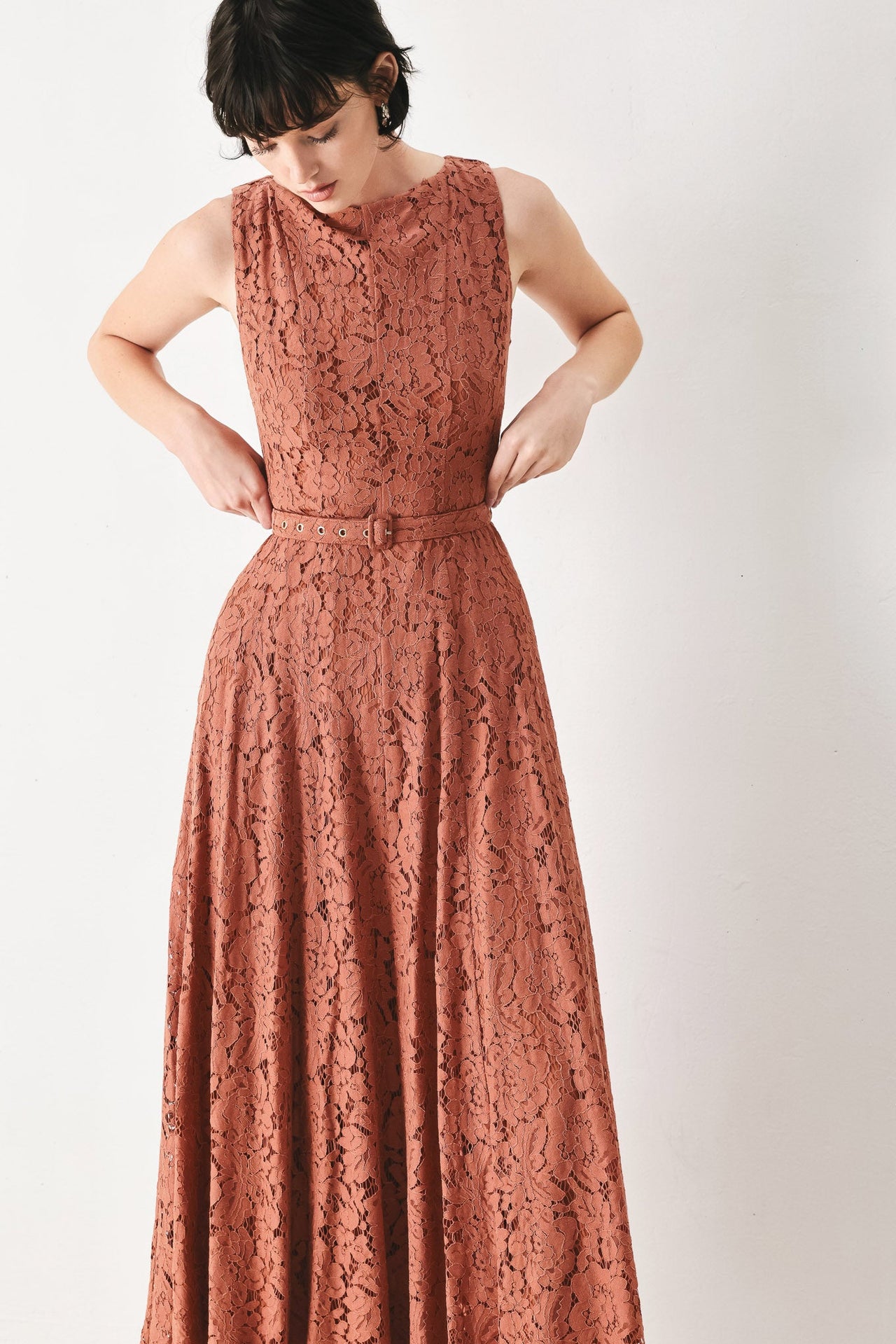 TRUE ROMANCE WOVEN LACE MIDI DRESS