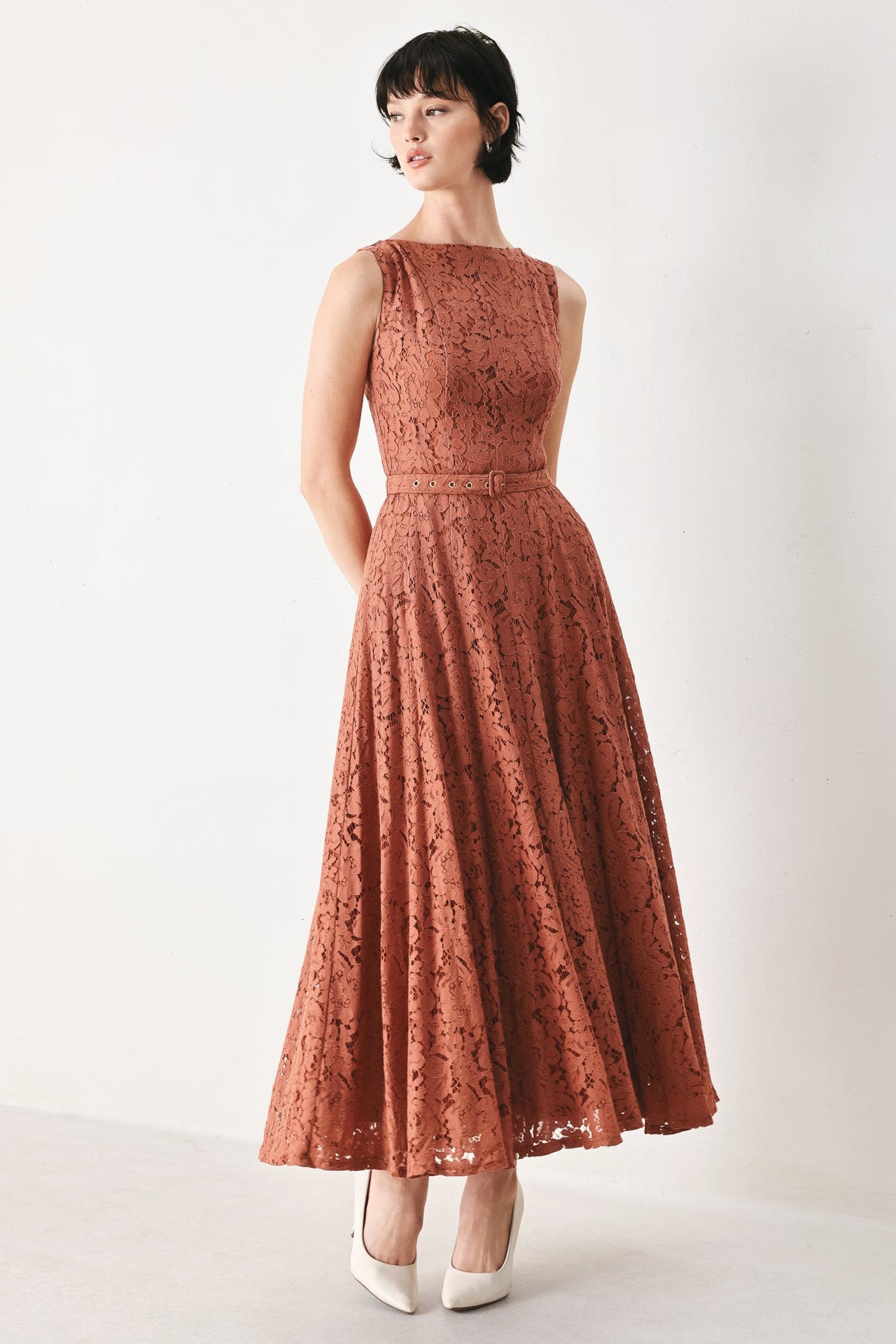 TRUE ROMANCE WOVEN LACE MIDI DRESS