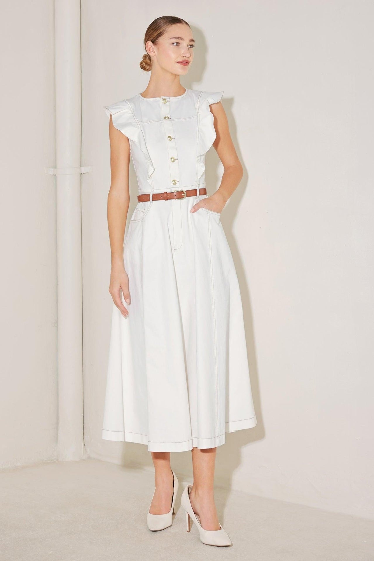 SOFT POWER STORY WOVEN MIDI DRESS