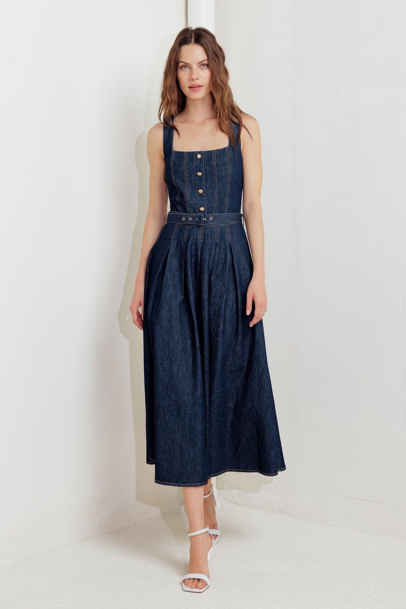 MOONLIGHT SERENADE DENIM MIDI DRESS