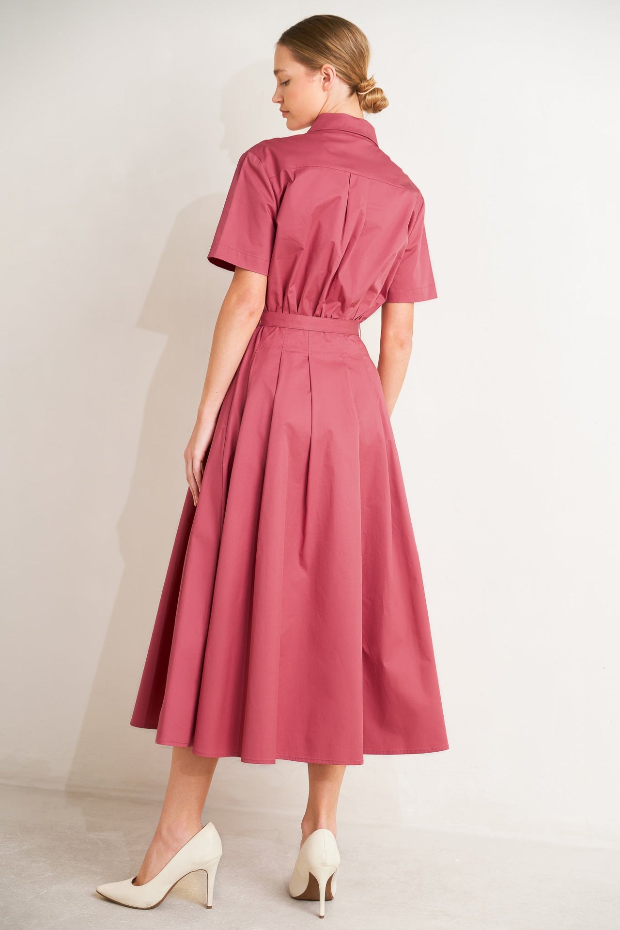 CINCHED COUTURE WOVEN MIDI DRESS