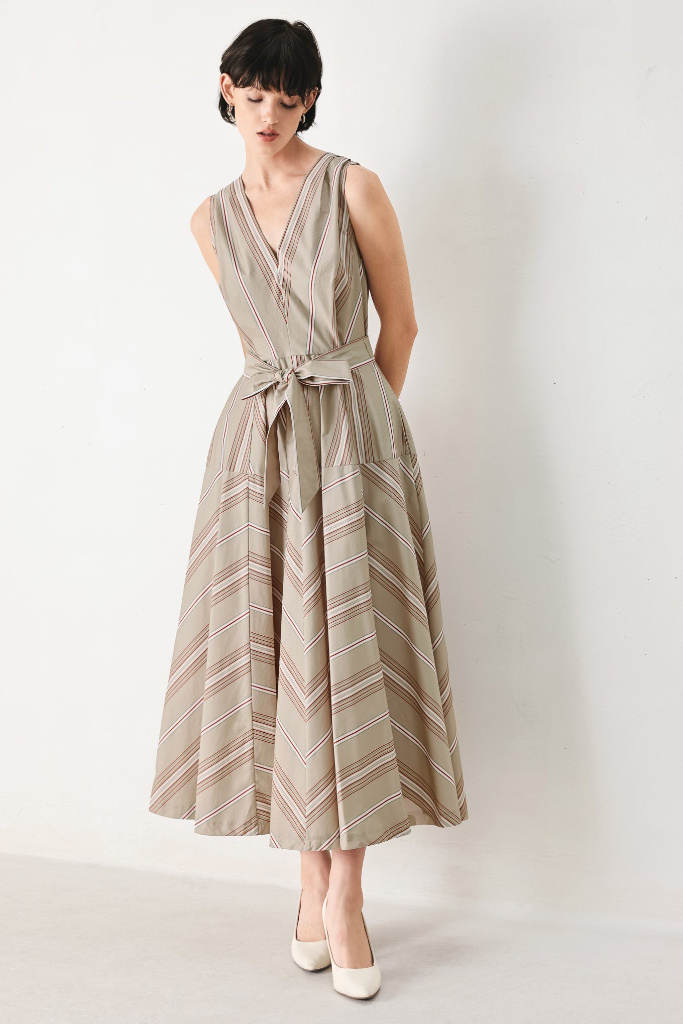 SWEET STRIPE WOVEN MIDI DRESS