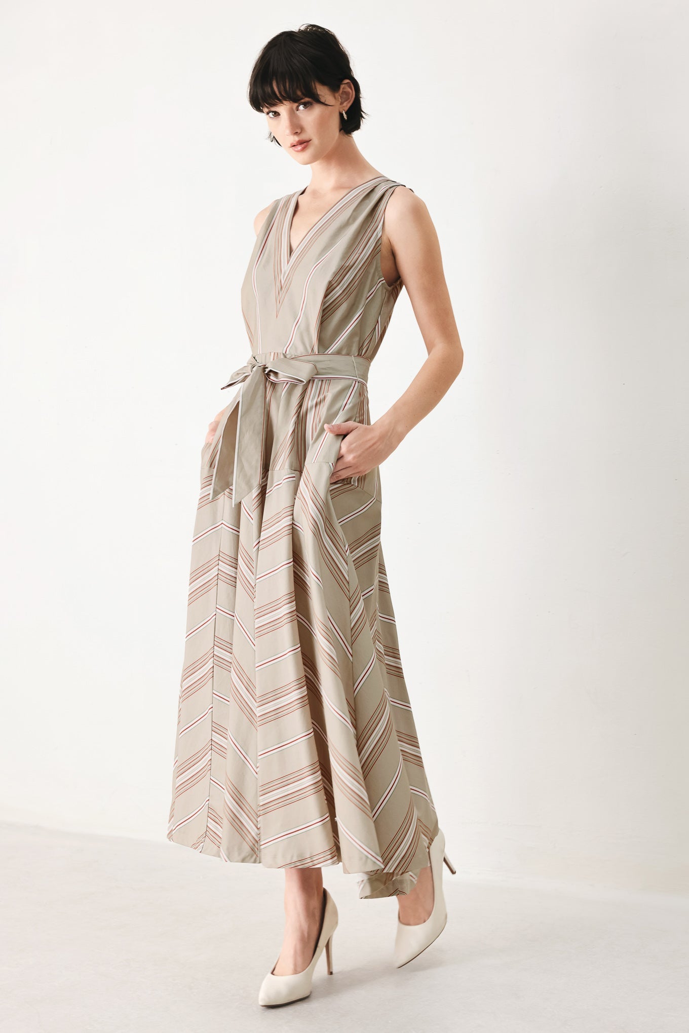 SWEET STRIPE WOVEN MIDI DRESS