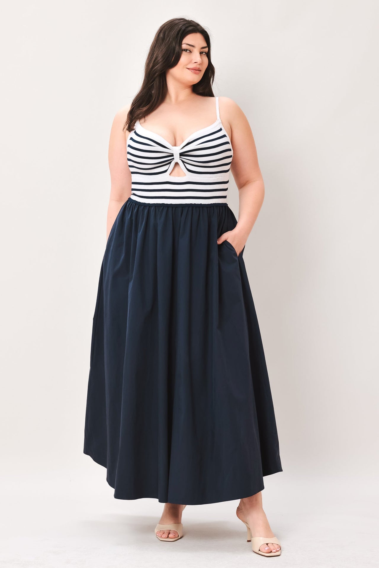 PARIS STRIPE CUTOUT MIDI DRESS