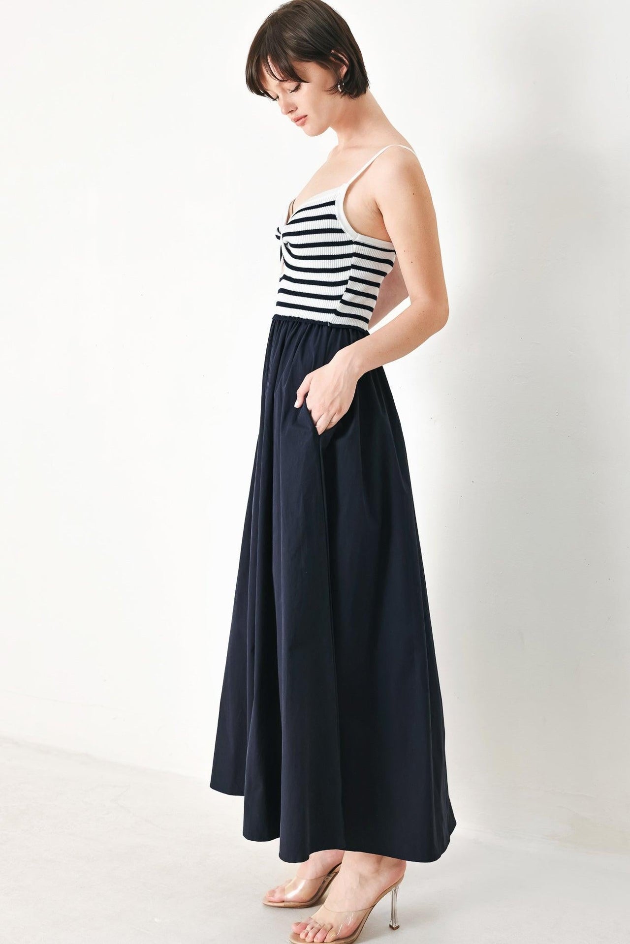 PARIS STRIPE CUTOUT MIDI DRESS