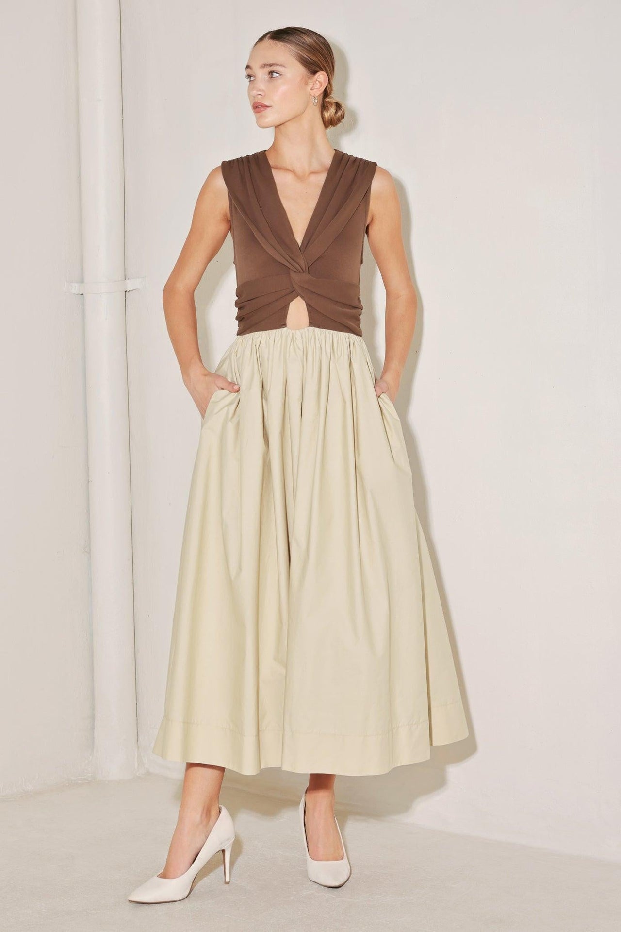 ANGEL VEIL SOLID MIDI DRESS
