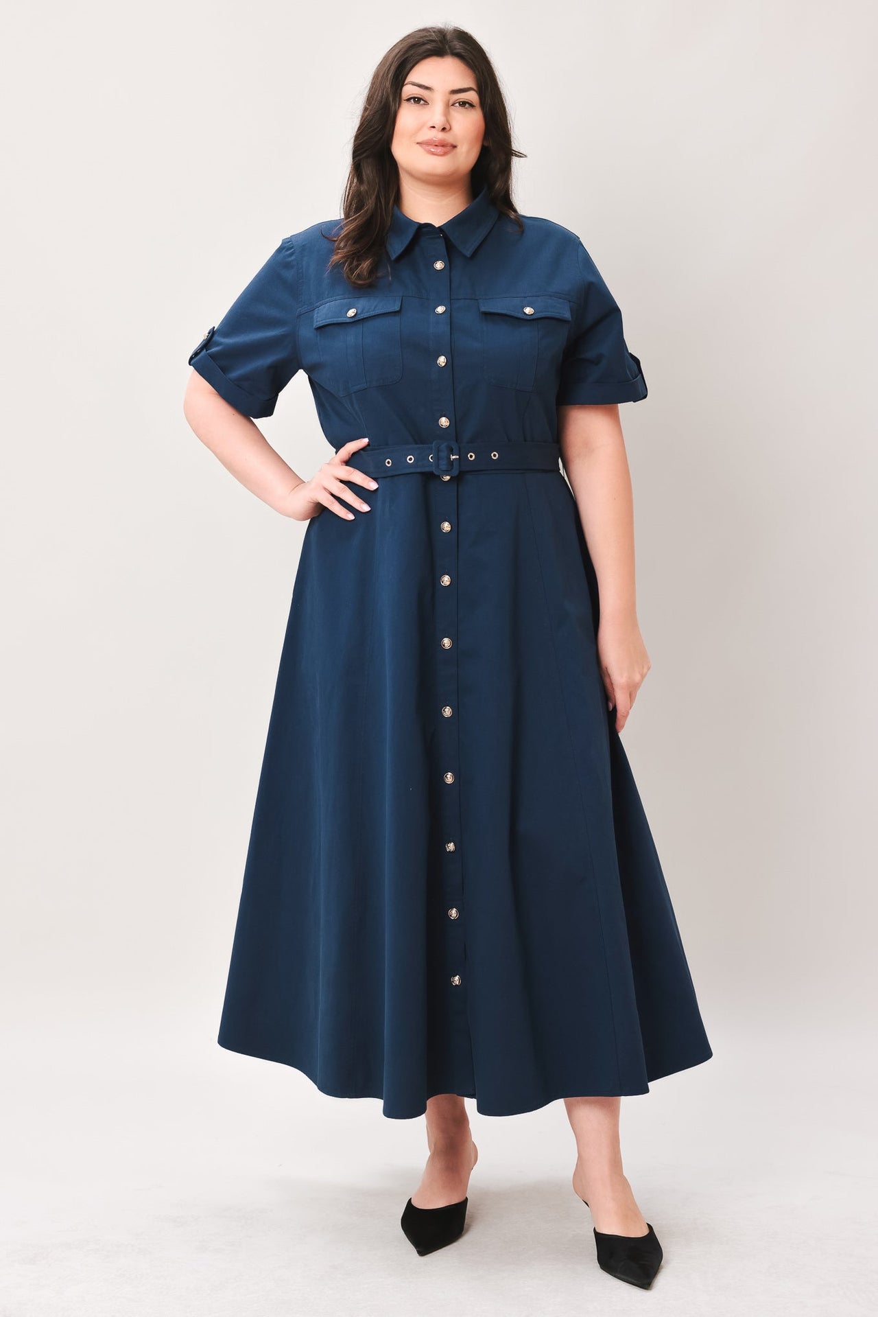 CLASSIC AUTHORITY WOVEN MIDI DRESS